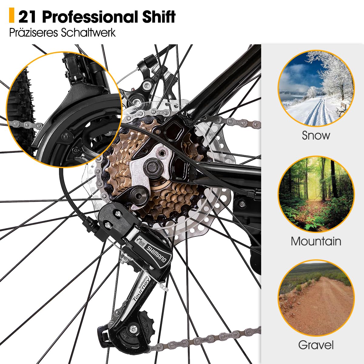HILAND 27,5 Zoll Mountainbike 21-Gang MTB Aluminiumrahmen Scheibenbremse Speichenräder Jugendliche Fahrad Herr Damen Einteiliges Fahrradrad Schwarz&Orange - Image 4