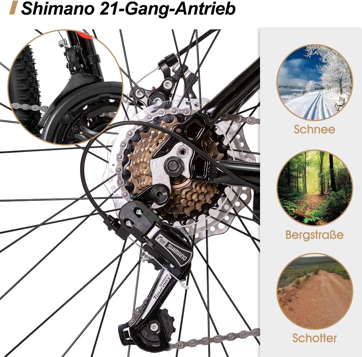 Hiland 27,5 Zoll Mountainbike 21-Gang MTB Aluminiumrahmen Scheibenbremse Speichenräder Jugendliche Fahrad Herr Damen Einteiliges Fahrradrad Schwarz&Rot - Image 10
