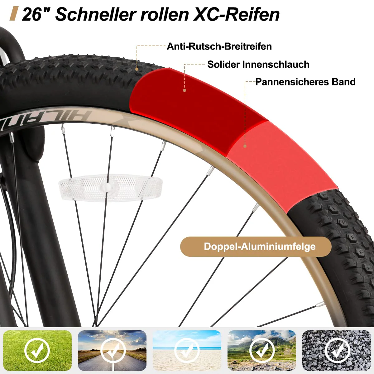 Hiland 27,5 Zoll Mountainbike 21-Gang MTB Aluminiumrahmen Scheibenbremse Speichenräder Jugendliche Fahrad Herr Damen Einteiliges Fahrradrad Schwarz&Rot - Image 2