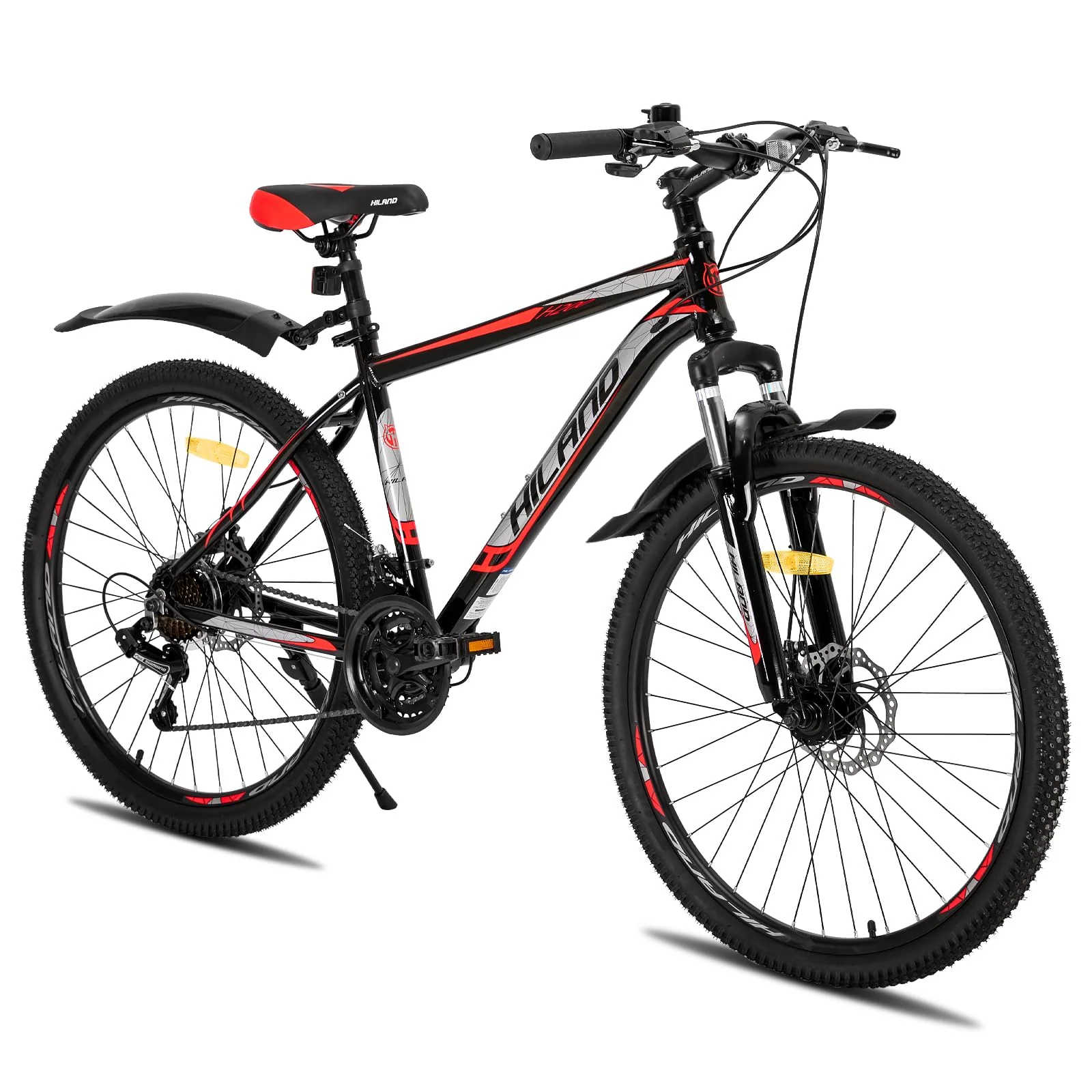 Hiland 27,5 Zoll Mountainbike 21-Gang MTB Aluminiumrahmen Scheibenbremse Speichenräder Jugendliche Fahrad Herr Damen Einteiliges Fahrradrad Schwarz&Rot - Image 3