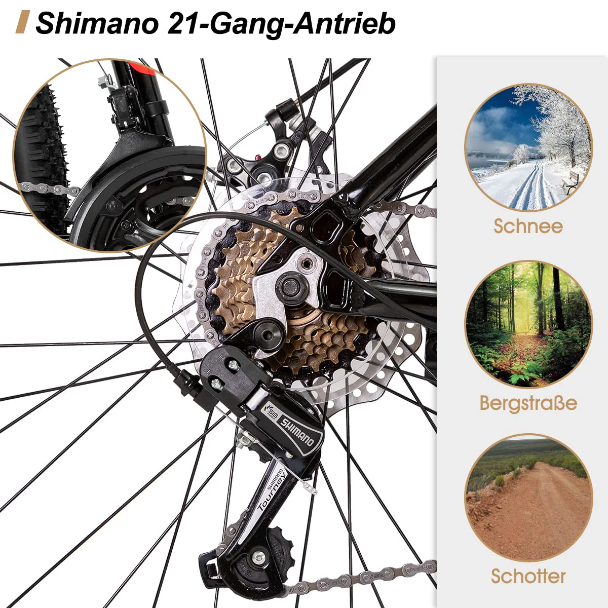 Hiland 27,5 Zoll Mountainbike 21-Gang MTB Aluminiumrahmen Scheibenbremse Speichenräder Jugendliche Fahrad Herr Damen Einteiliges Fahrradrad Schwarz&Rot - Image 4