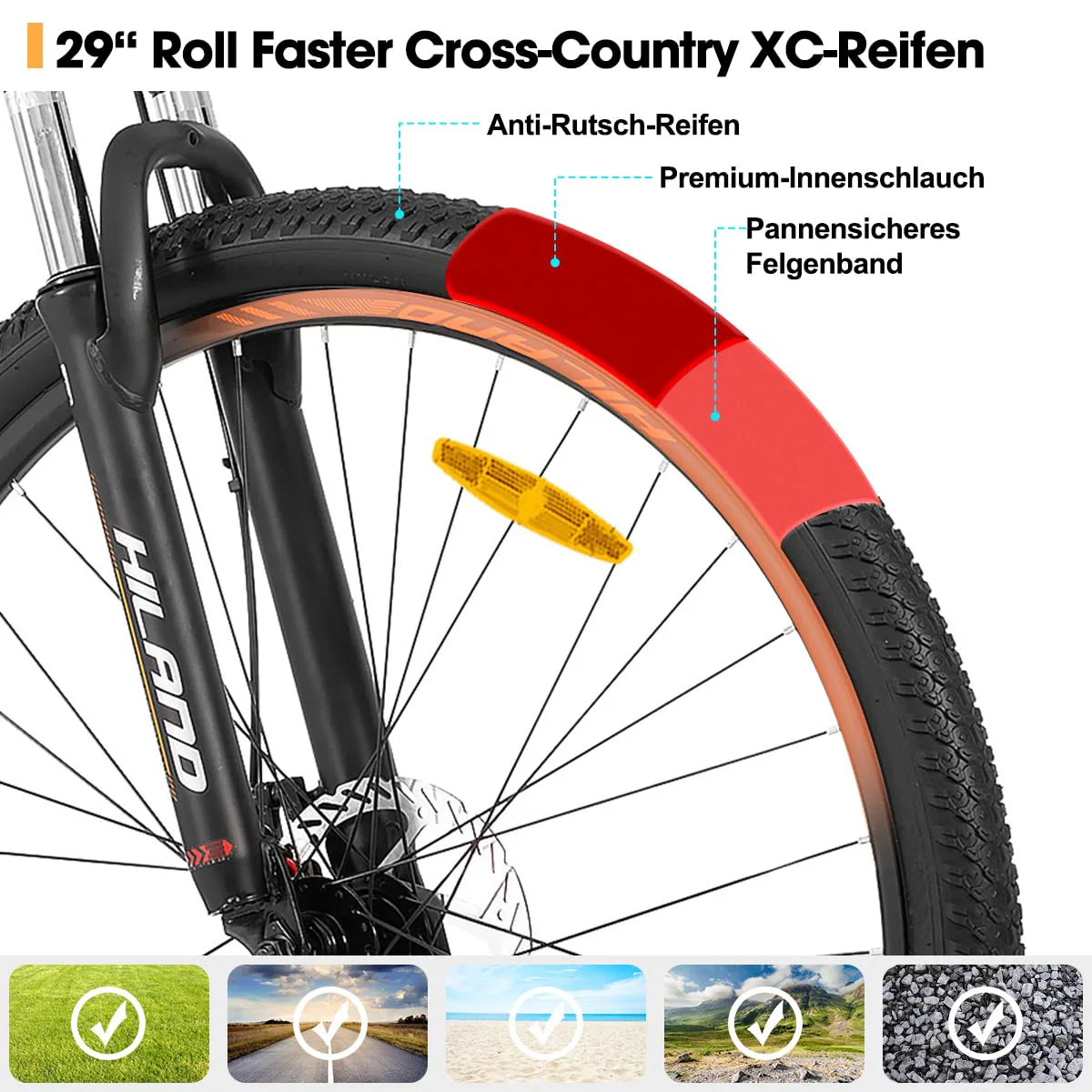 HILAND 29 Zoll Mountainbike, Aluminiumrahmen 21 Gang Schaltung MTB mit Scheibenbremse Federgabel, Mountainbike für Männer Grau - Image 2