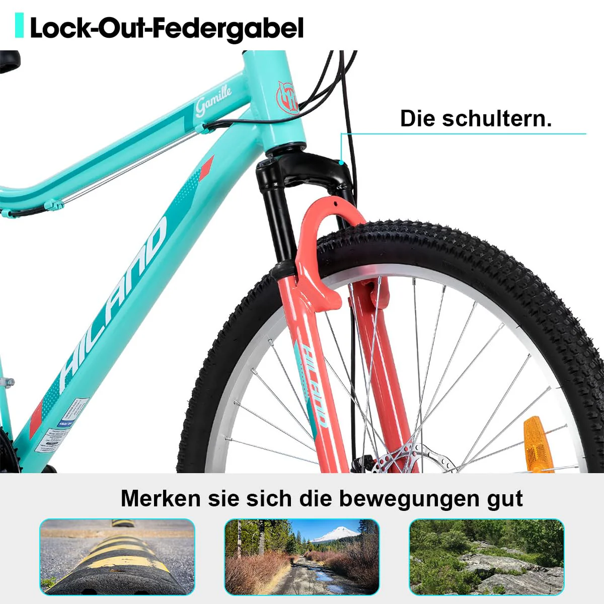 Hiland Damen Mountainbike 26 Zoll, Aluminium Rahmen 18 Gang MTB für Frauen, Damen und Mädchen Mountainbike mit Doppelscheibenbremse Federgabel, Mintgrün - Image 5