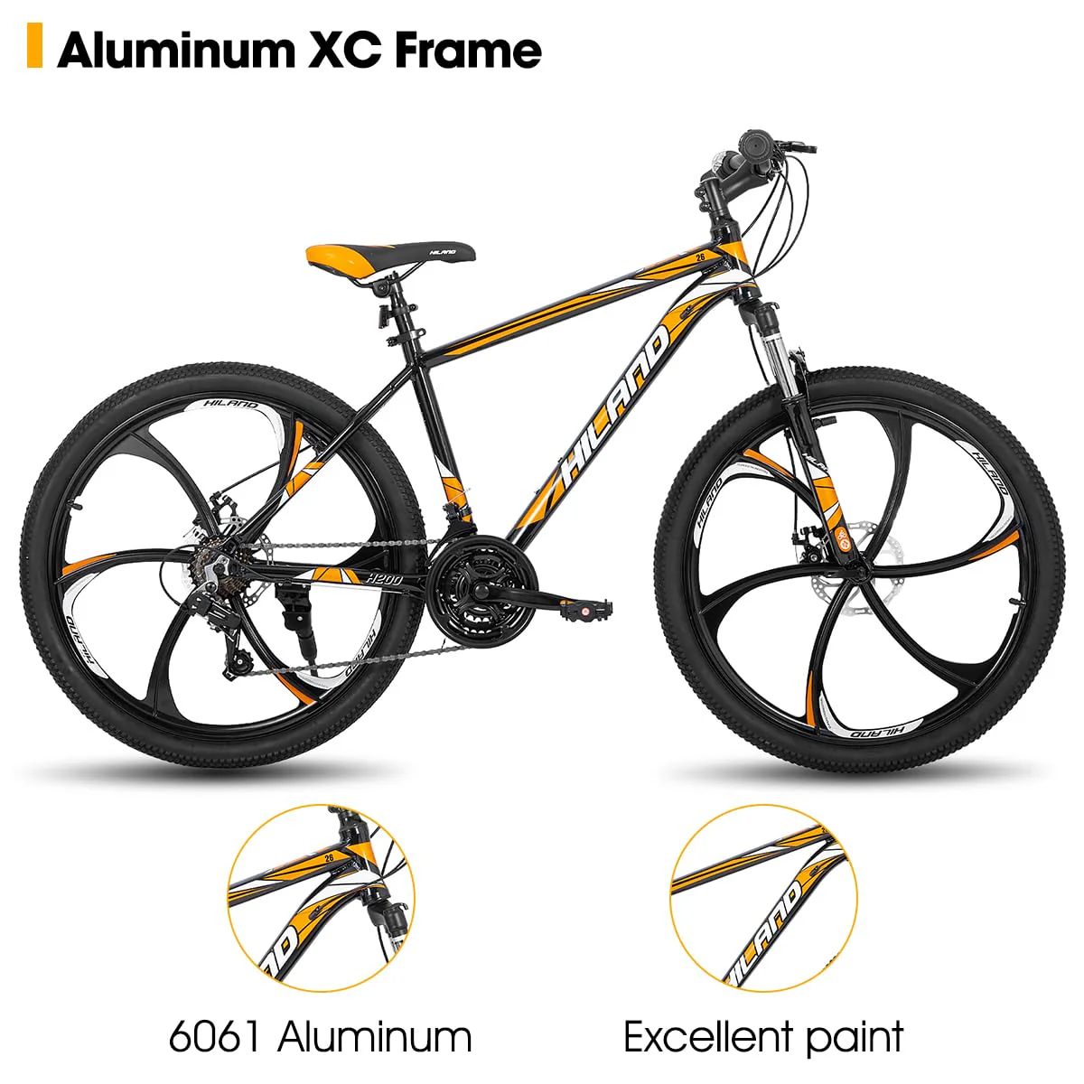 Hiland Mountainbike, 6 Speichen, 21 Gänge Schaltung, Aluminium Rahmen 26 Zoll Räder, Scheibenbremse Fahrrad für Männer Frauen Herren MTB-Fahrrad, Orange - Image 5