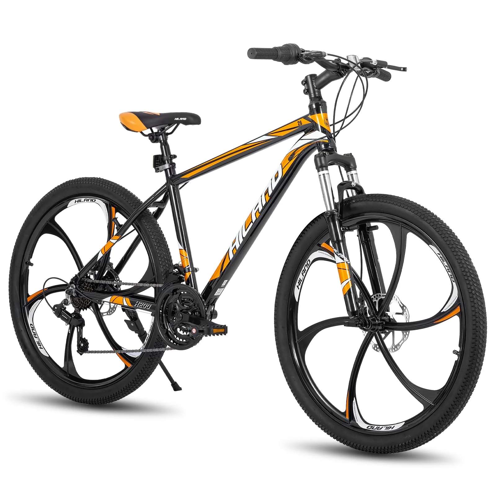 Hiland Mountainbike, 6 Speichen, 21 Gänge Schaltung, Aluminium Rahmen 26 Zoll Räder, Scheibenbremse Fahrrad für Männer Frauen Herren MTB-Fahrrad, Orange - Image 9
