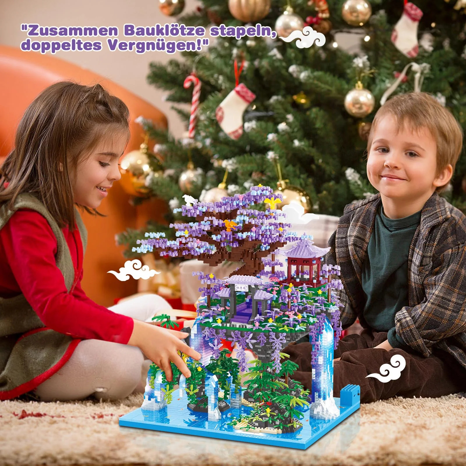 HILKKET Sakura Baumhaus Bauklötze Kit, 4574 Teile Chinesische Architektur Bausteine mit Lichter, Feenpavillon Micro Mini Bausteine, Sakura Baumhaus Lichter Baukasten mit Geschenkbox - Image 2