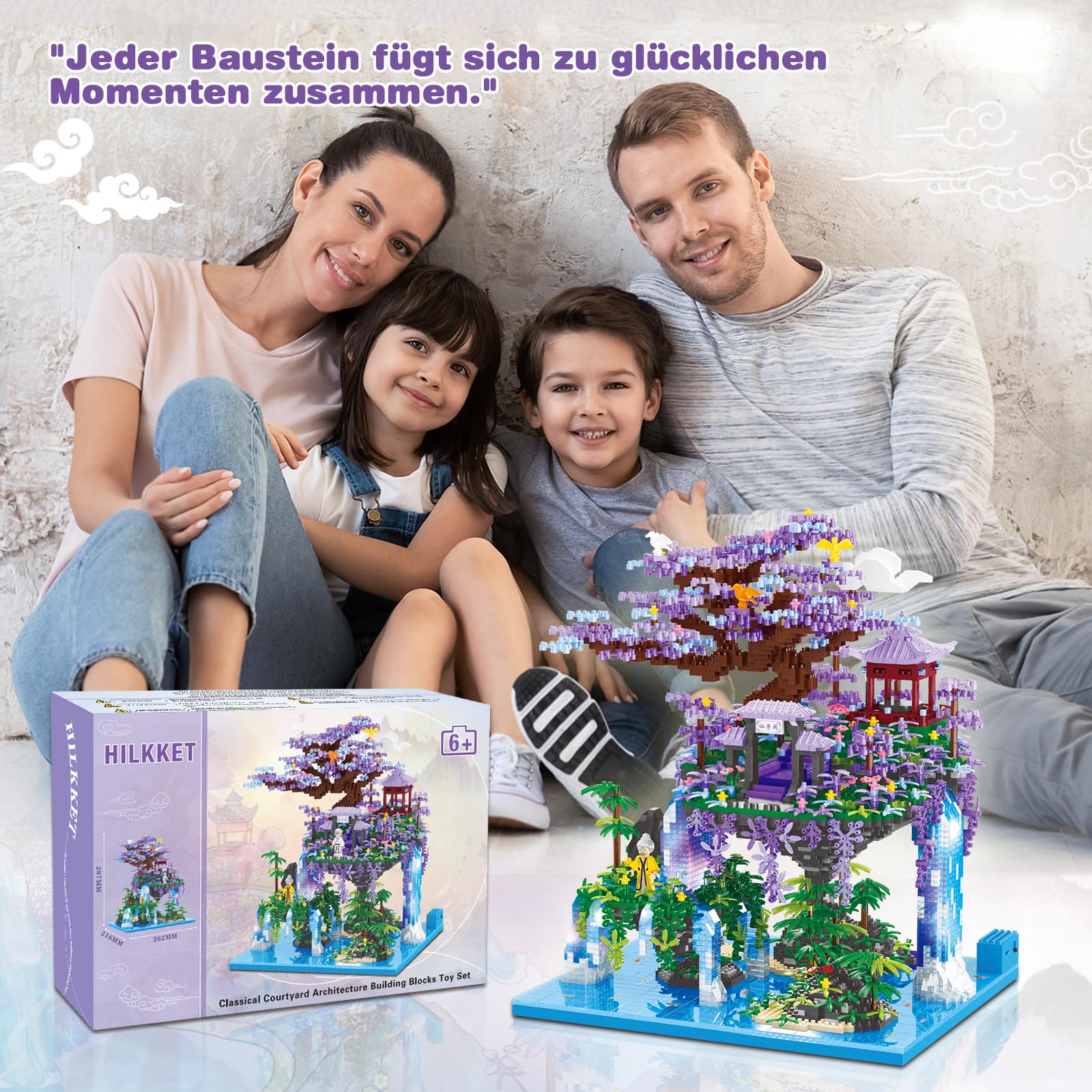 HILKKET Sakura Baumhaus Bauklötze Kit, 4574 Teile Chinesische Architektur Bausteine mit Lichter, Feenpavillon Micro Mini Bausteine, Sakura Baumhaus Lichter Baukasten mit Geschenkbox - Image 4