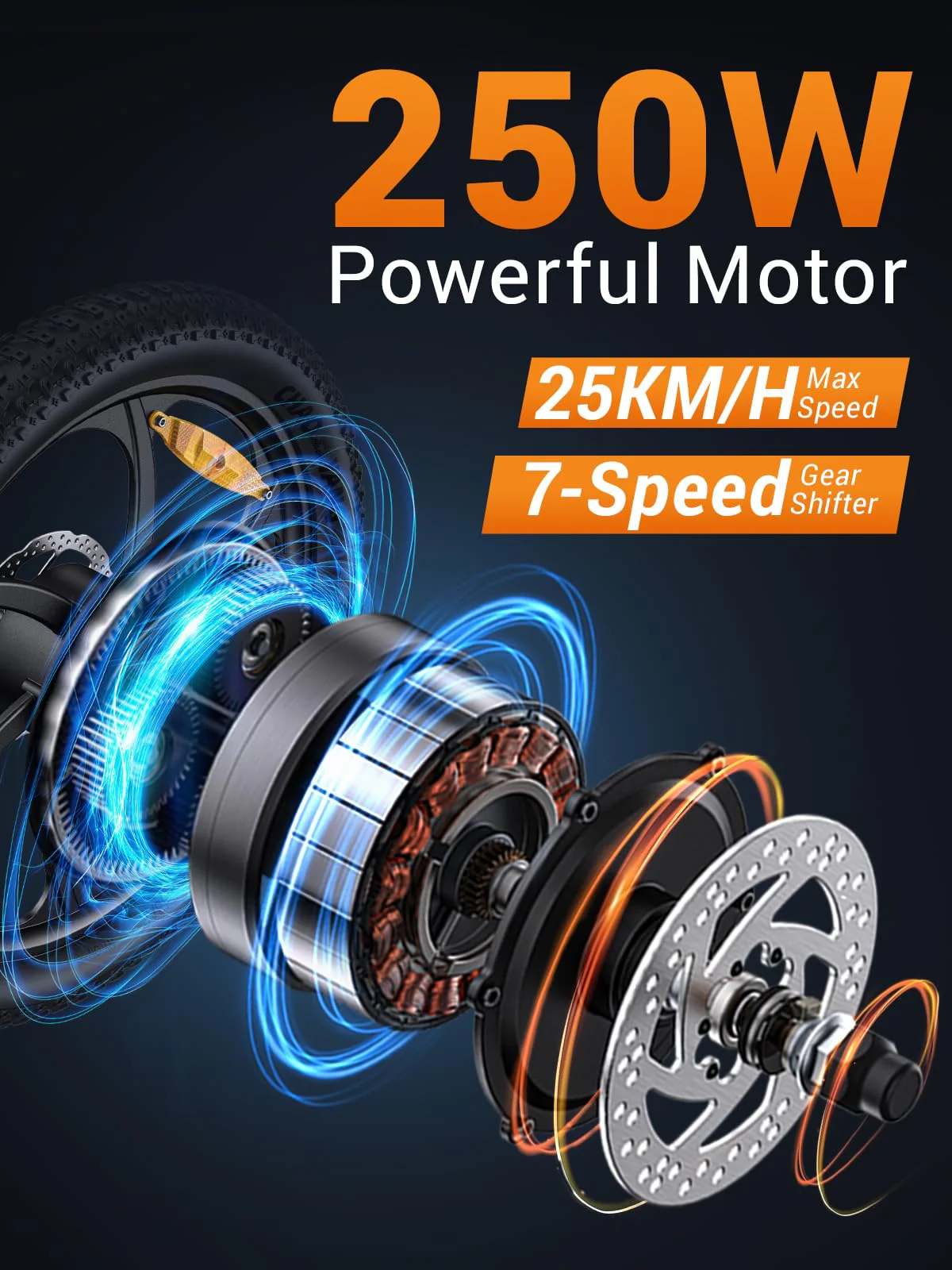 HillMiles MilePort 1 Elektrofahrrad Für Erwachsene, 250W Klappbares Elektrofahrrad Mit 36V 13AH Abnehmbarem Akku, Geschwindigkeit 25KM/H und Reichweite 100KM, 20„ * 3.0“ Fetter Reifen - Image 8