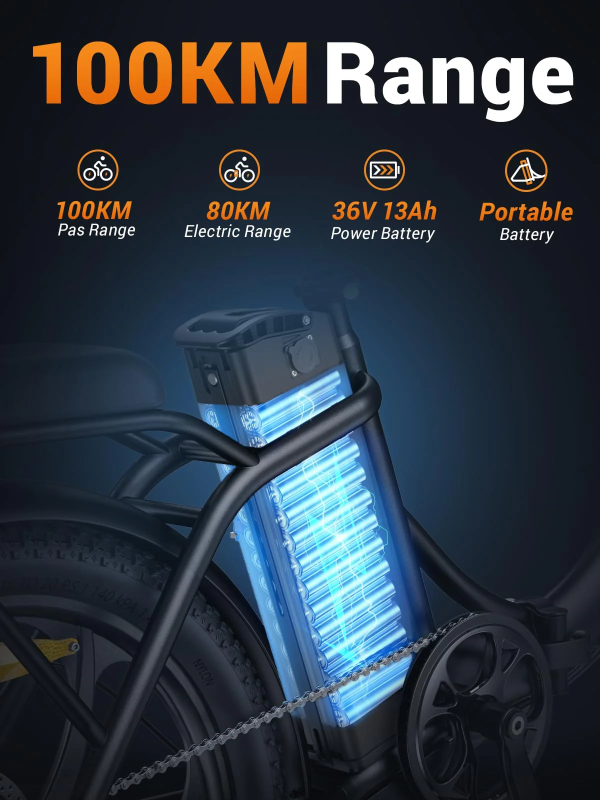 HillMiles MilePort 1 Elektrofahrrad Für Erwachsene, 250W Klappbares Elektrofahrrad Mit 36V 13AH Abnehmbarem Akku, Geschwindigkeit 25KM/H und Reichweite 100KM, 20„ * 3.0“ Fetter Reifen (Urban, Rot) - Image 5