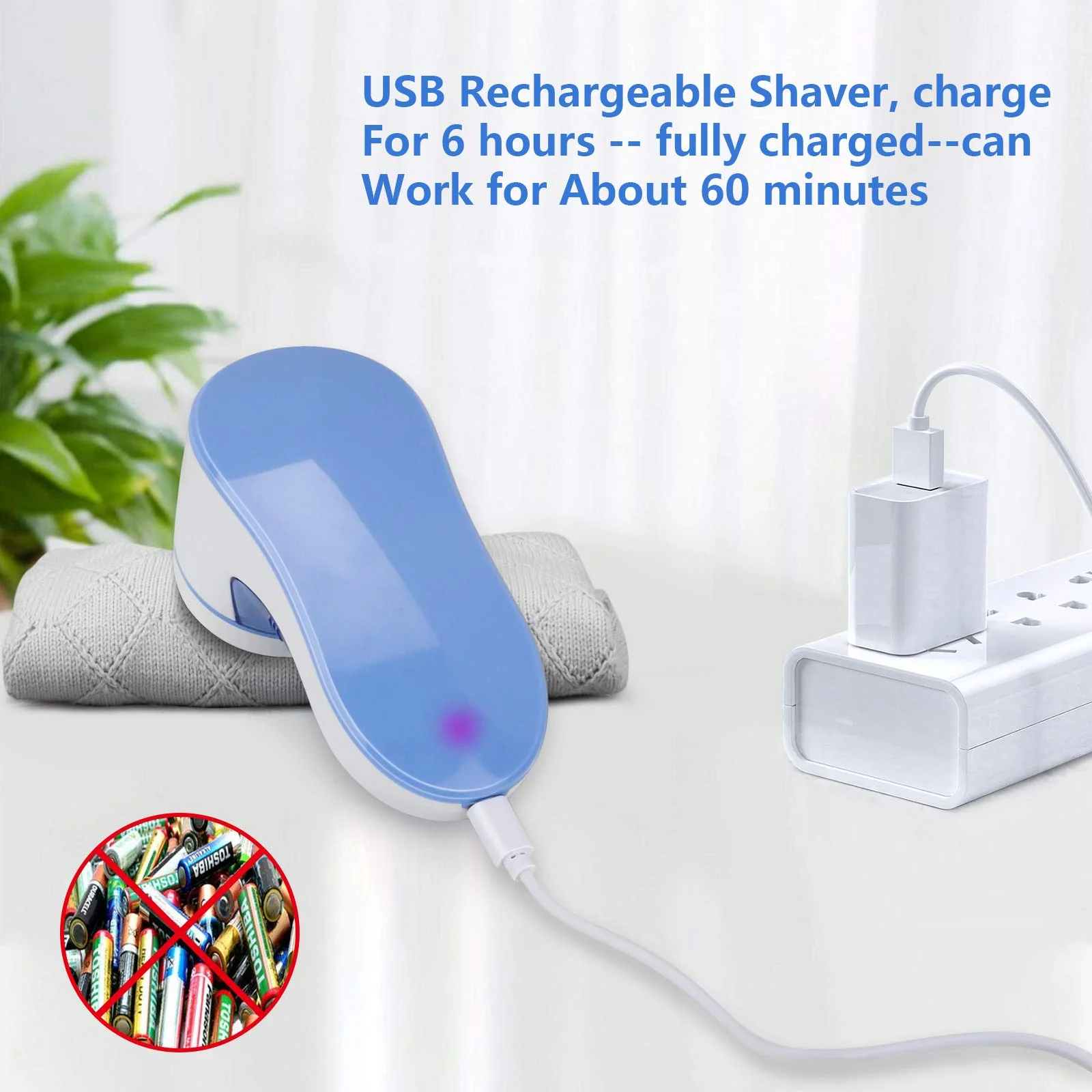 Hippodance Fusselrasierer Elektrisch,Fabric Shaver, Fusselentferner für Pullover und Wolle mit USB Kable Austauschbare Klinge,für Pullover und Wolle(Blau) - Image 3