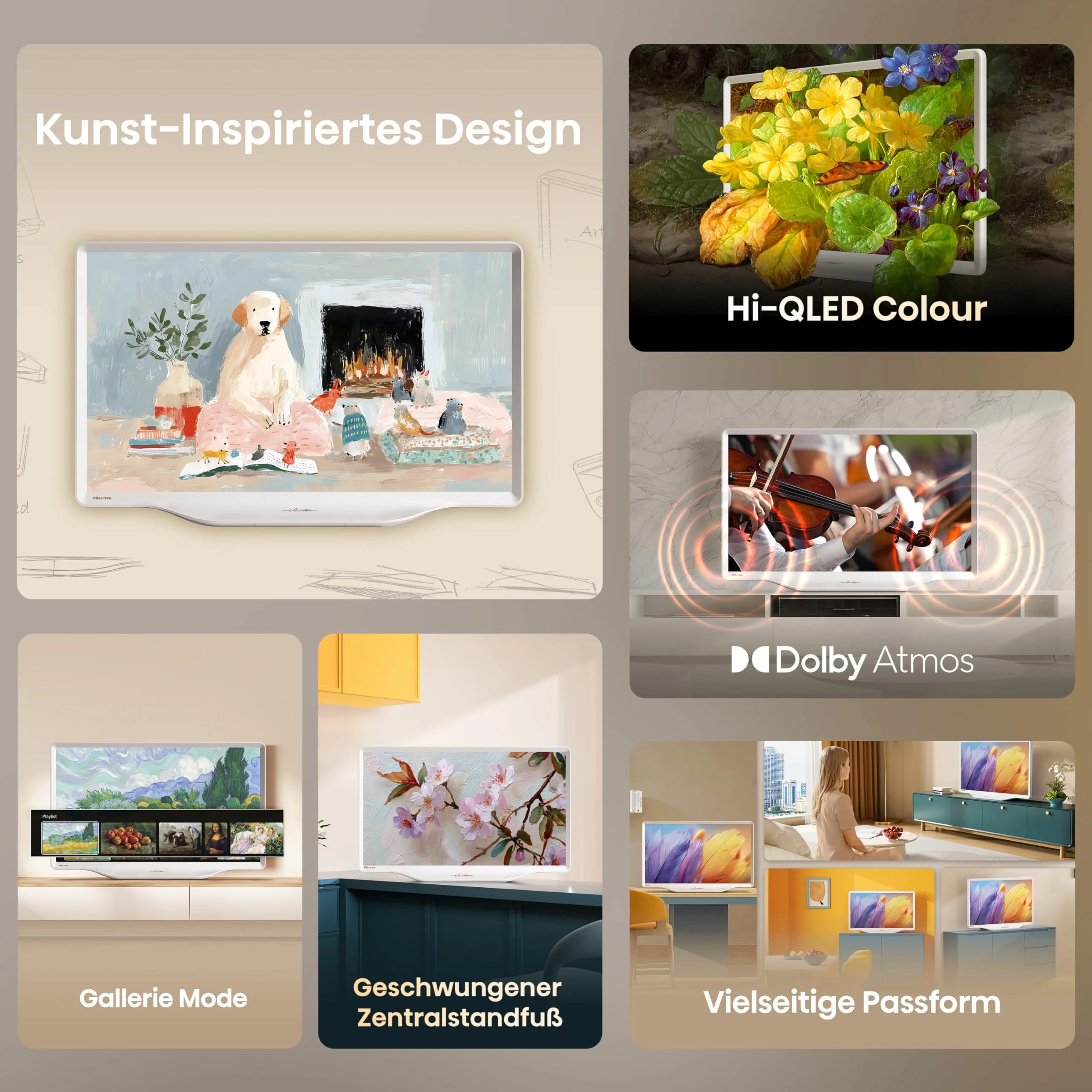 Hisense 32S5Q Deco TV, 80cm (32 Zoll), FHD QLED, HDR10, Dolby Atmos, QLED Colour, 60Hz, DVB-T2+C+S2 Tuner, WiFi, HDMI, Gallerie Mode, Kunst-Inspiriertes Design, Rauschreduzierung, DTS Virtual: X - Image 14