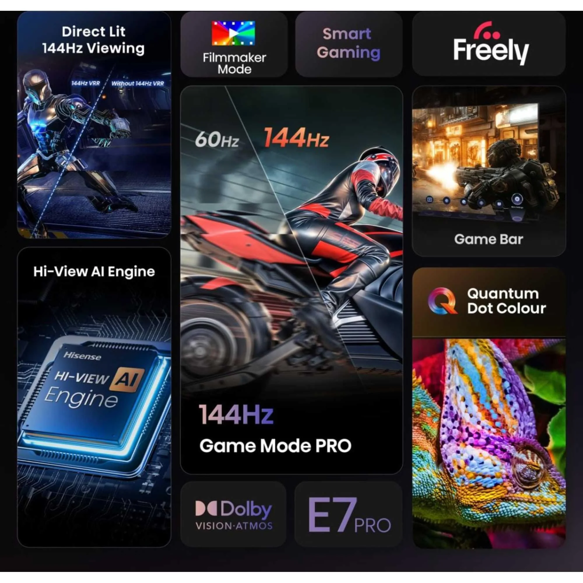 Hisense 43E78QTUK PRO 144Hz QLED Smart AI TV - Hi-View AI Engine, 144Hz Game Mode PRO, Dolby Atmos, Quantum Dot Color with Freely, Disney +, YouTube, Netflix - Image 5