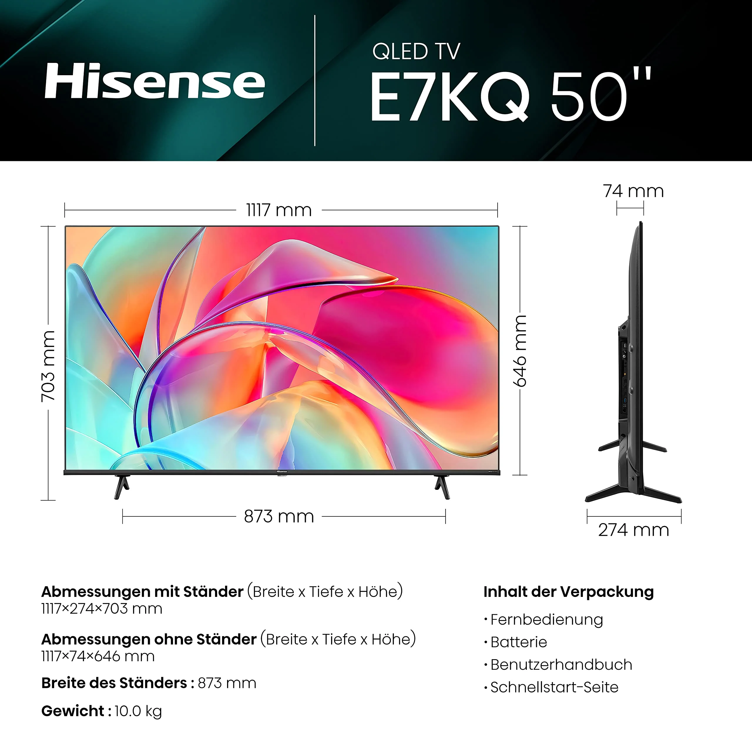 Hisense 50E7KQ QLED Smart TV 127cm (50 Zoll), 4K, HDR10, HDR10+ decoding, HLG, Dolby Vision, DTS Virtual, 60Hz Panel, Bluetooth, Alexa Built-in, VIDAA Voice, schwarz [2023 - Image 16
