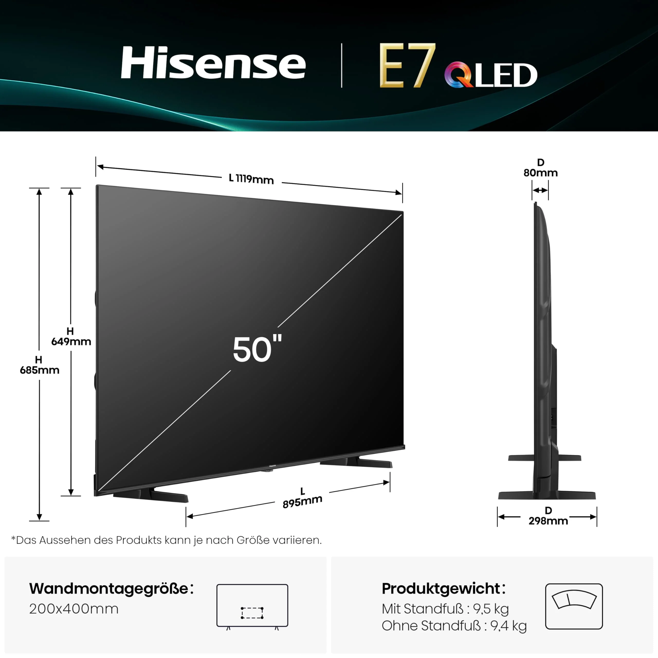Hisense 50E7Q Fehrnseher, 50 Zoll, 4K QLED, Smart TV, Game Mode Plus, Filmaker Mode, Dolby Vision Atmos, HDR10, HLG, HDR Immersive, AI 4K Upscaler, Dolby MS12, DTS X, Sprachsteuerung [2025] - Image 11