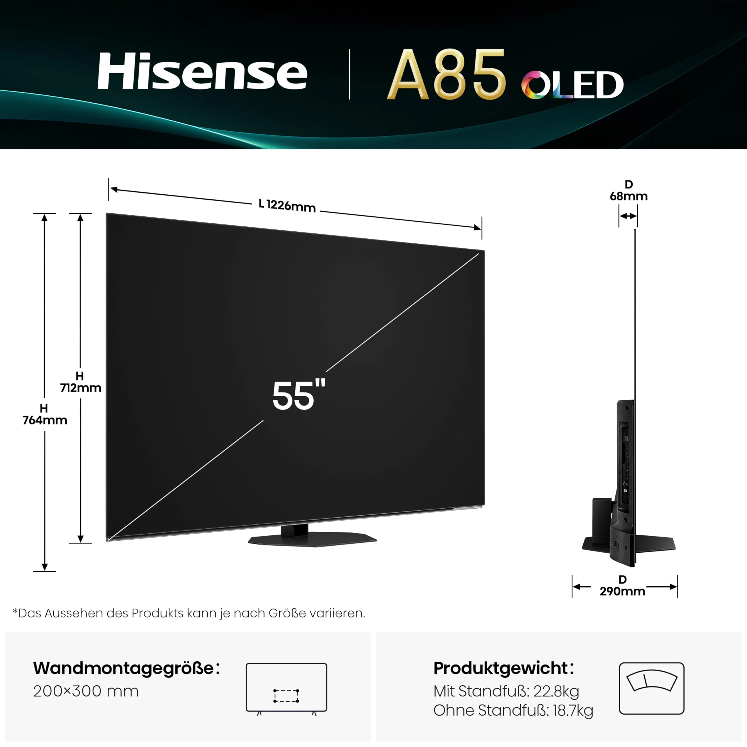 Hisense 55A85Q 139cm (55 Zoll) Fernseher, 4K UHD OLED Smart TV,120Hz, HDMI 2.1, Game Mode Pro, AMD FreeSync Premium, Dolby Vision IQ & Atmos, Bluetooth, Alexa Built-in, Schwarz, [2025] - Image 14