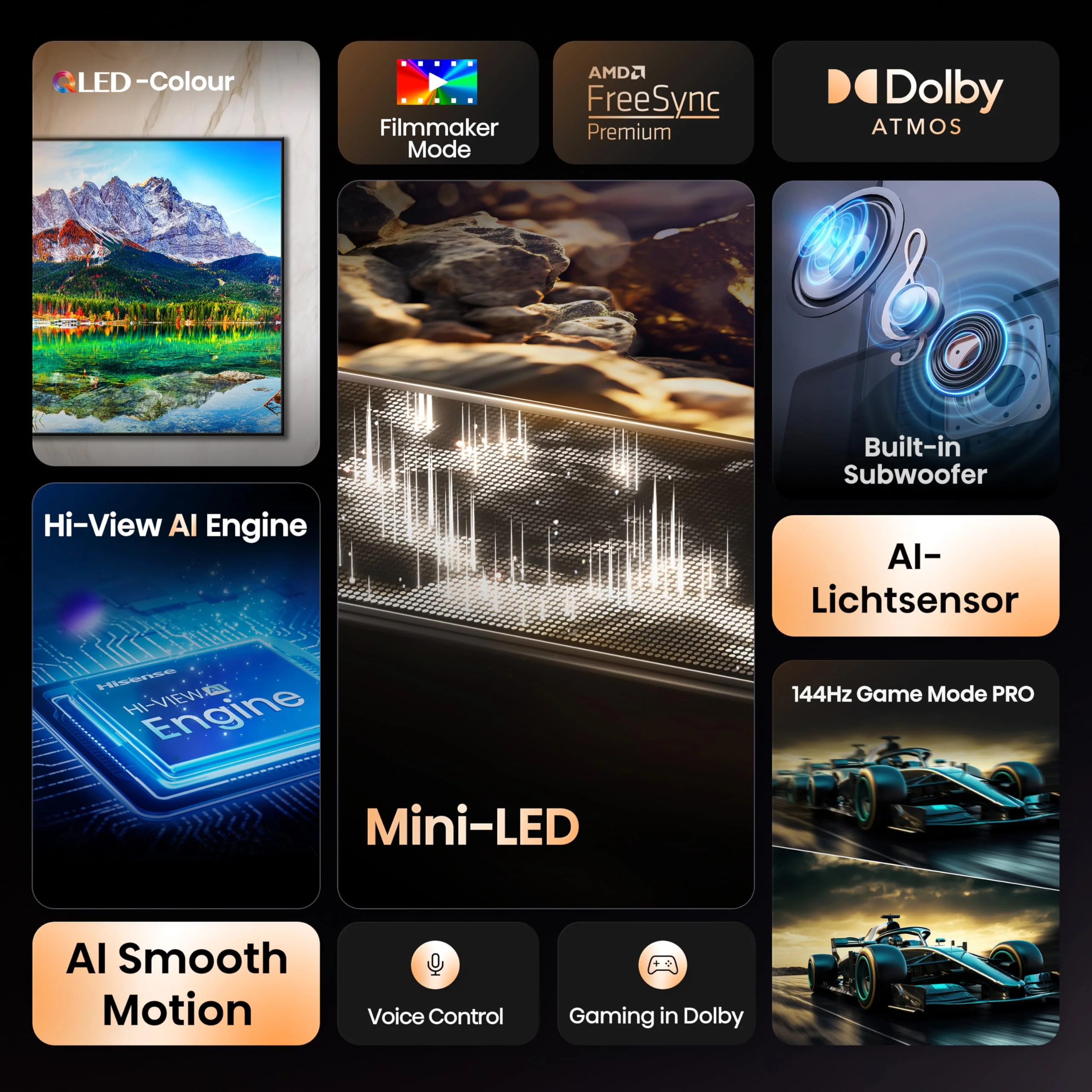 Hisense 55E89Q Fernseher, 55 Zoll (139cm), 4K ULED Mini LED, Smart TV, 144Hz Game Mode PRO, Hi-View AI Engine, AI Smoothmotion, Built-in Subwoofer, Dolby Vision.Atmos, Filmmaker Mode, Hi-Concerto - Image 12