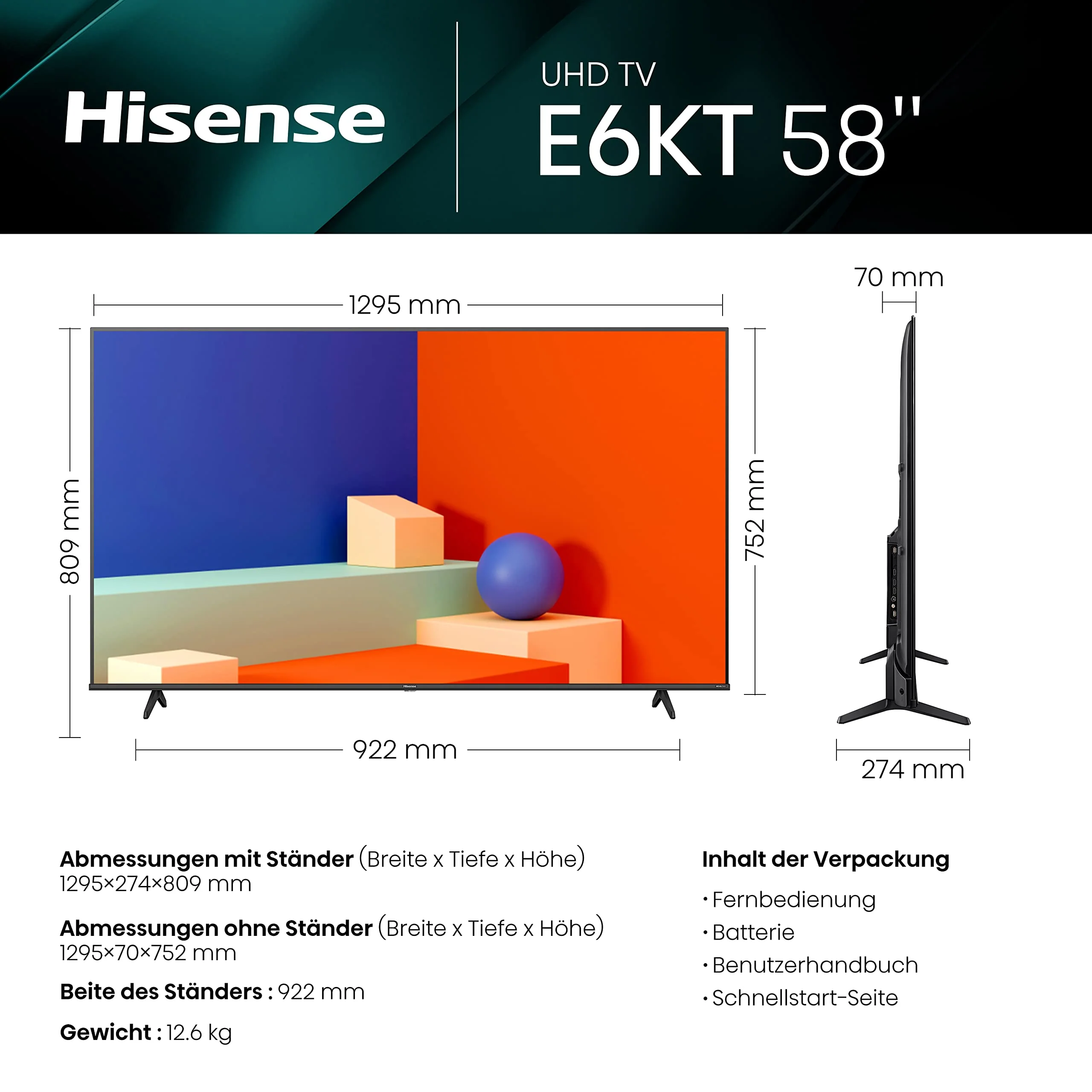 Hisense 58E6KT 146cm (58 Zoll) Fernseher, 4K UHD, Smart TV, HDR, Dolby Vision, Triple Tuner DVB-C/S/ S2/ T/ T2, Frameless, Bluetooth, WiFi, Alexa Built-In, DTS Virtual X, Hotel Mode, Schwarz [2023] - Image 12