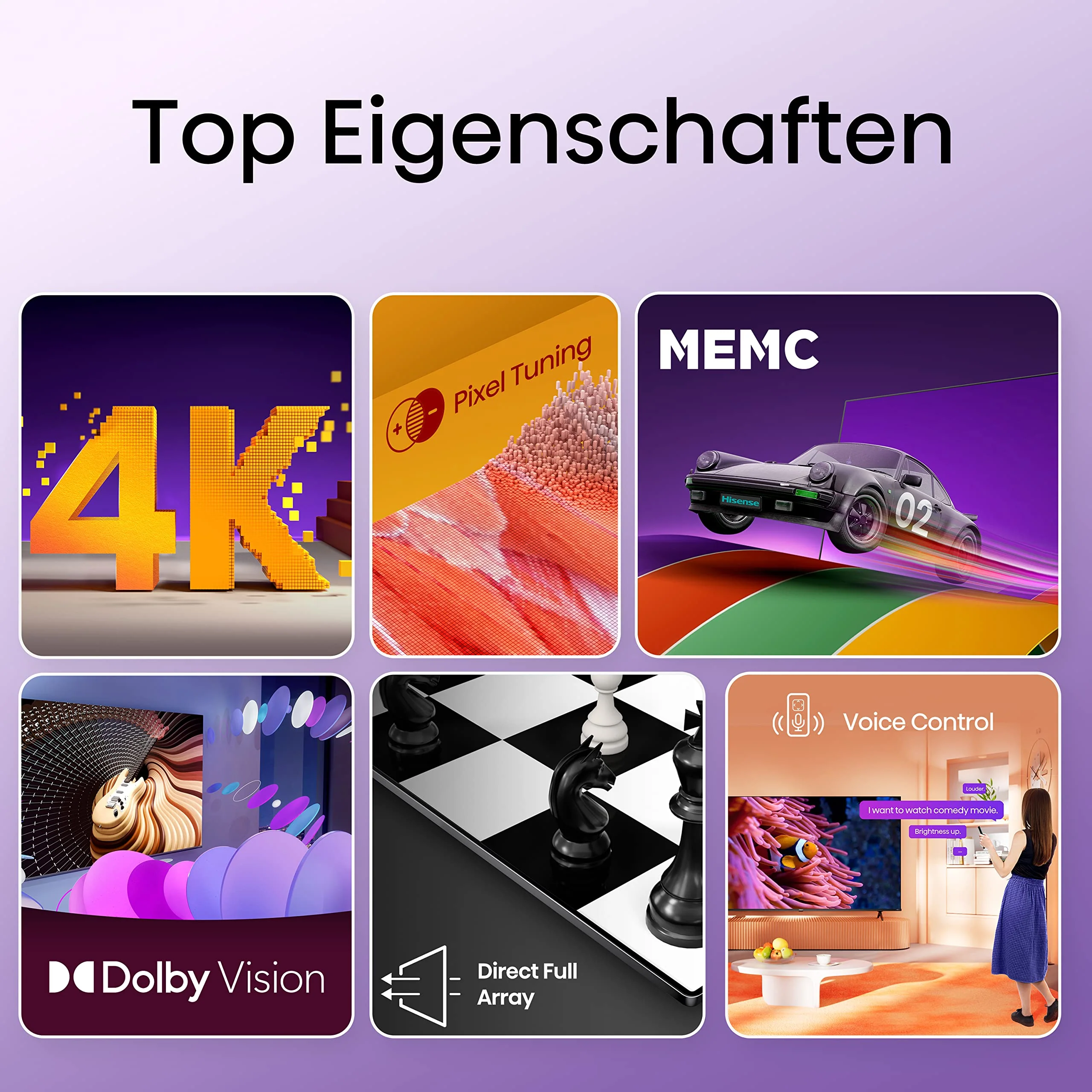 Hisense 58E6KT 146cm (58 Zoll) Fernseher, 4K UHD, Smart TV, HDR, Dolby Vision, Triple Tuner DVB-C/S/ S2/ T/ T2, Frameless, Bluetooth, WiFi, Alexa Built-In, DTS Virtual X, Hotel Mode, Schwarz [2023] - Image 5