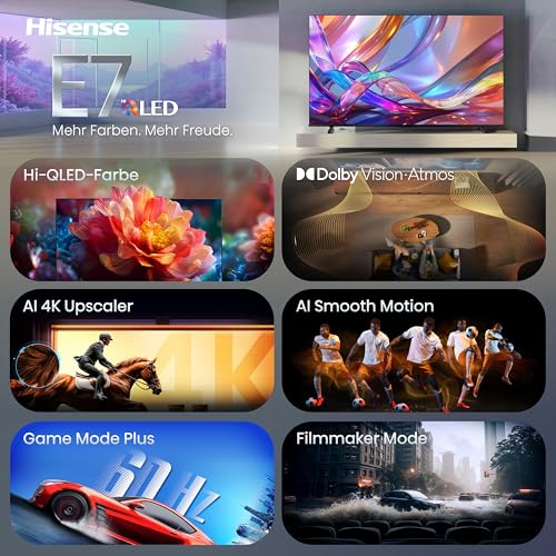Hisense 65E7DS Fernseher 65 Zoll, 4K UHD QLED, Smart TV, Hi-View AI Engine, 60Hz Game Mode Plus, Dolby Vision IQ, HI-QLED Colour, Filmmaker Mode, AI Smooth Motion, Airplay, Sprachsteuerung[2026] - Image 3