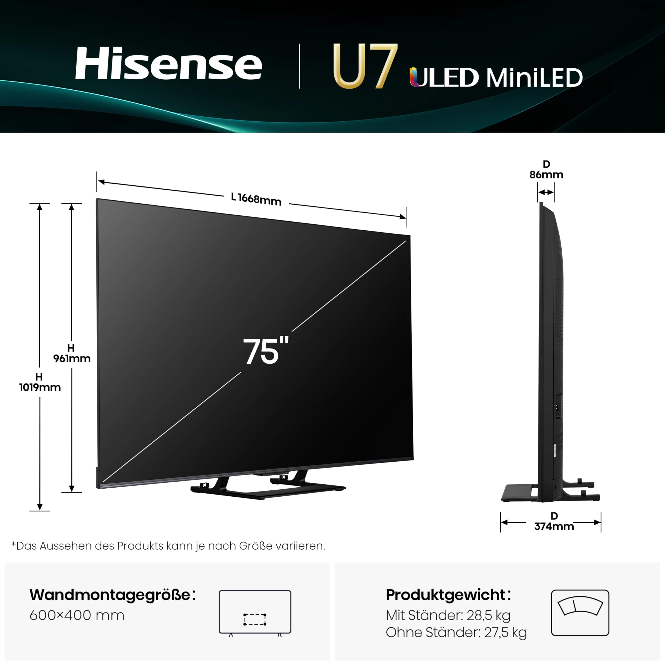 Hisense 75U7Q Fernseher 75 Zoll, 4K Mini LED ULED, Smart TV, Hi-View AI Engine, 144Hz Game Mode Pro, FreeSync Premium, Built in Subwoofer, Dolby Vision IQ Atmos, Airplay, Sprachsteuerung[2025] - Image 15