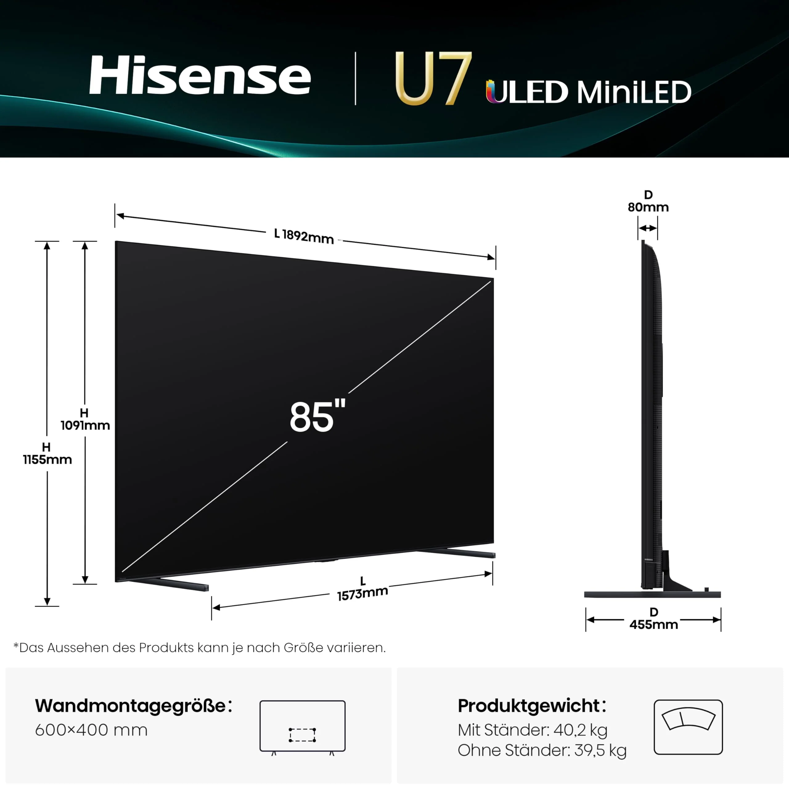 Hisense 85U7Q Fernseher 85 Zoll, 4K Mini LED ULED, Smart TV, Hi-View AI Engine, 144Hz Game Mode Pro, FreeSync Premium, Built in Subwoofer, Dolby Vision IQ Atmos, Airplay, Sprachsteuerung[2025] - Image 15