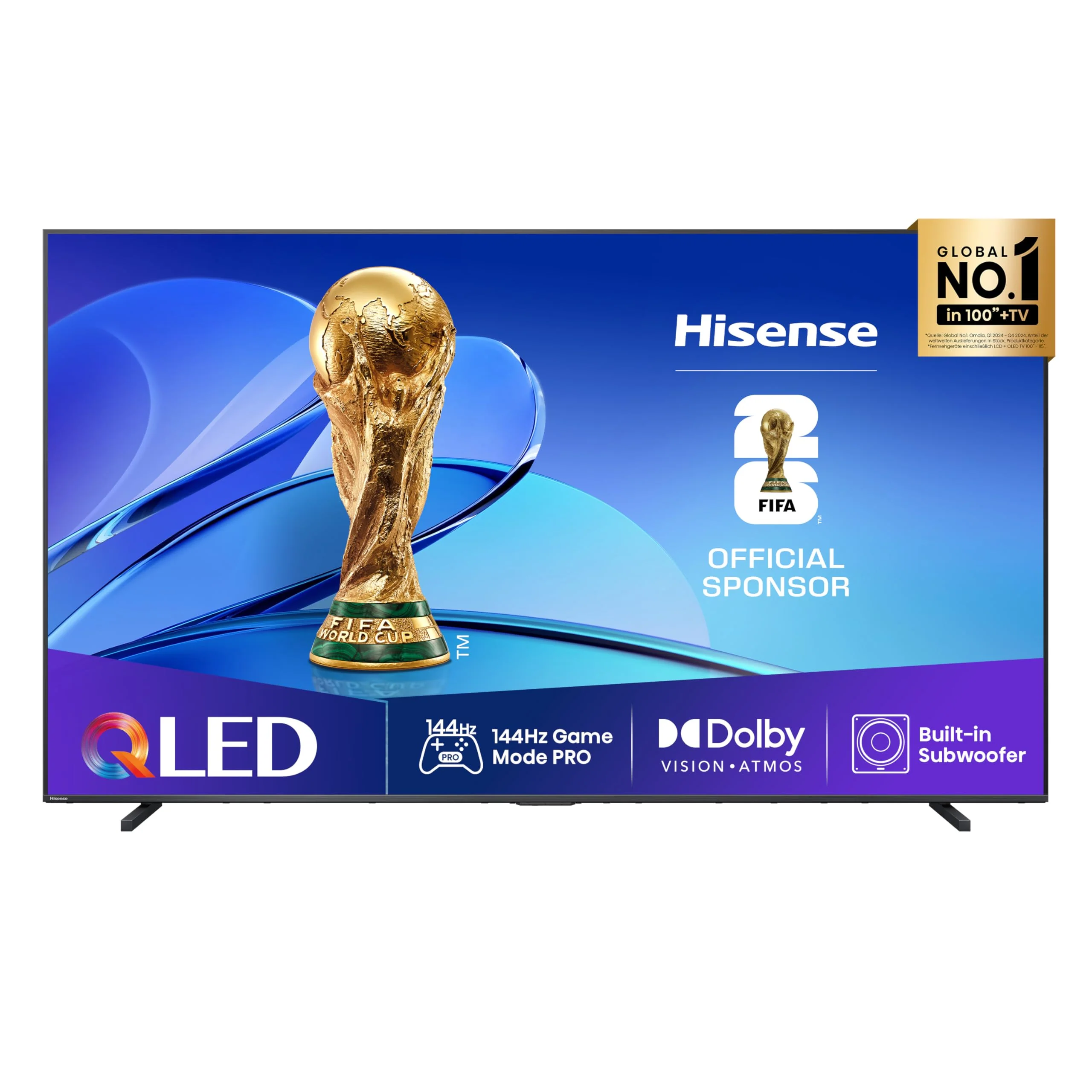 Hisense 98E7Q Fernseher, 98 Zoll (248 cm), 4K UHD QLED, Smart TV, 144Hz Game Mode PRO, AI 4K Upscaler, AI Smoothmotion, AI Lichtsensor, QLED Colour, Dolby Vision Atmos, Sprachsteuerung, EZPlay