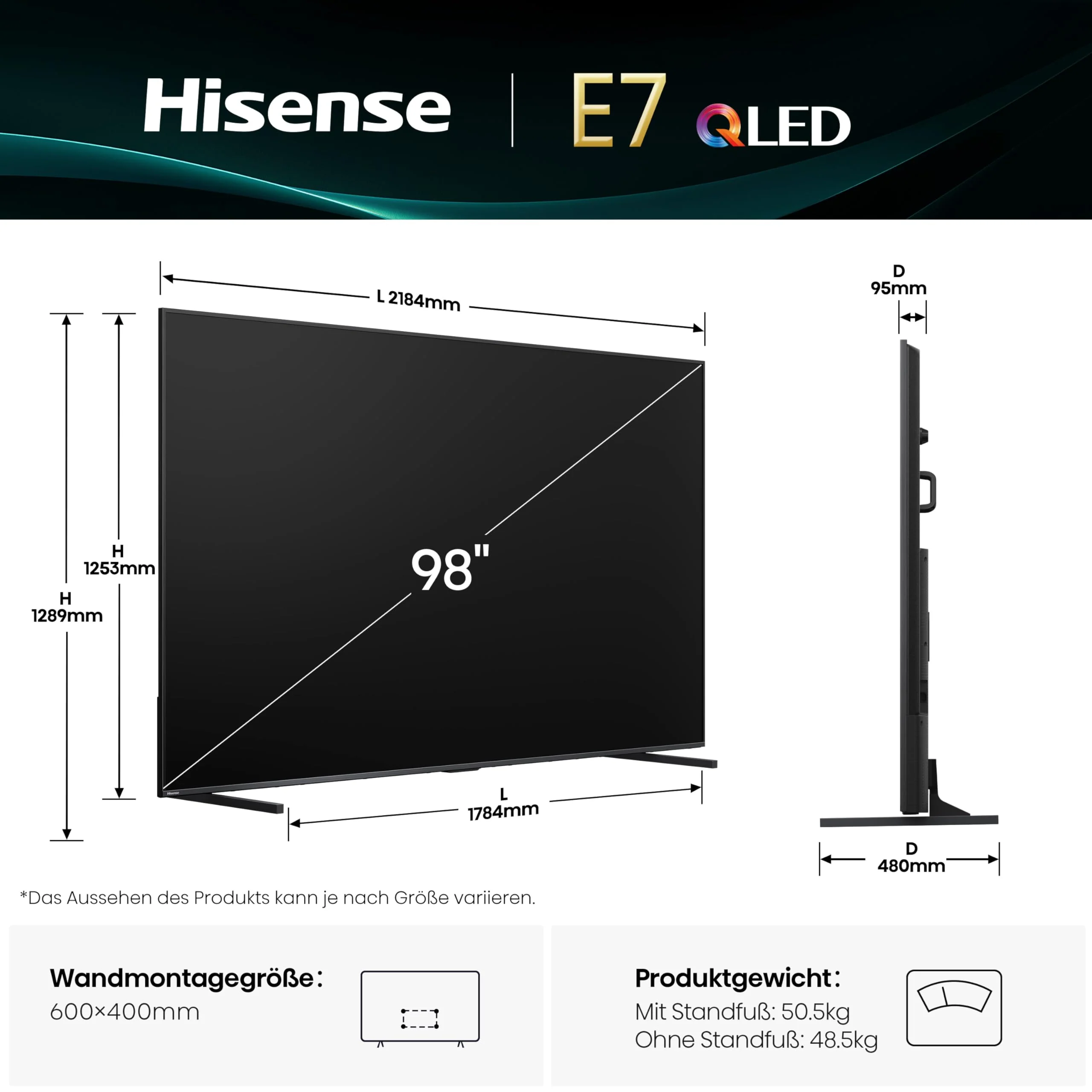 Hisense 98E7Q Fernseher, 98 Zoll (248 cm), 4K UHD QLED, Smart TV, 144Hz Game Mode PRO, AI 4K Upscaler, AI Smoothmotion, AI Lichtsensor, QLED Colour, Dolby Vision Atmos, Sprachsteuerung, EZPlay - Image 13