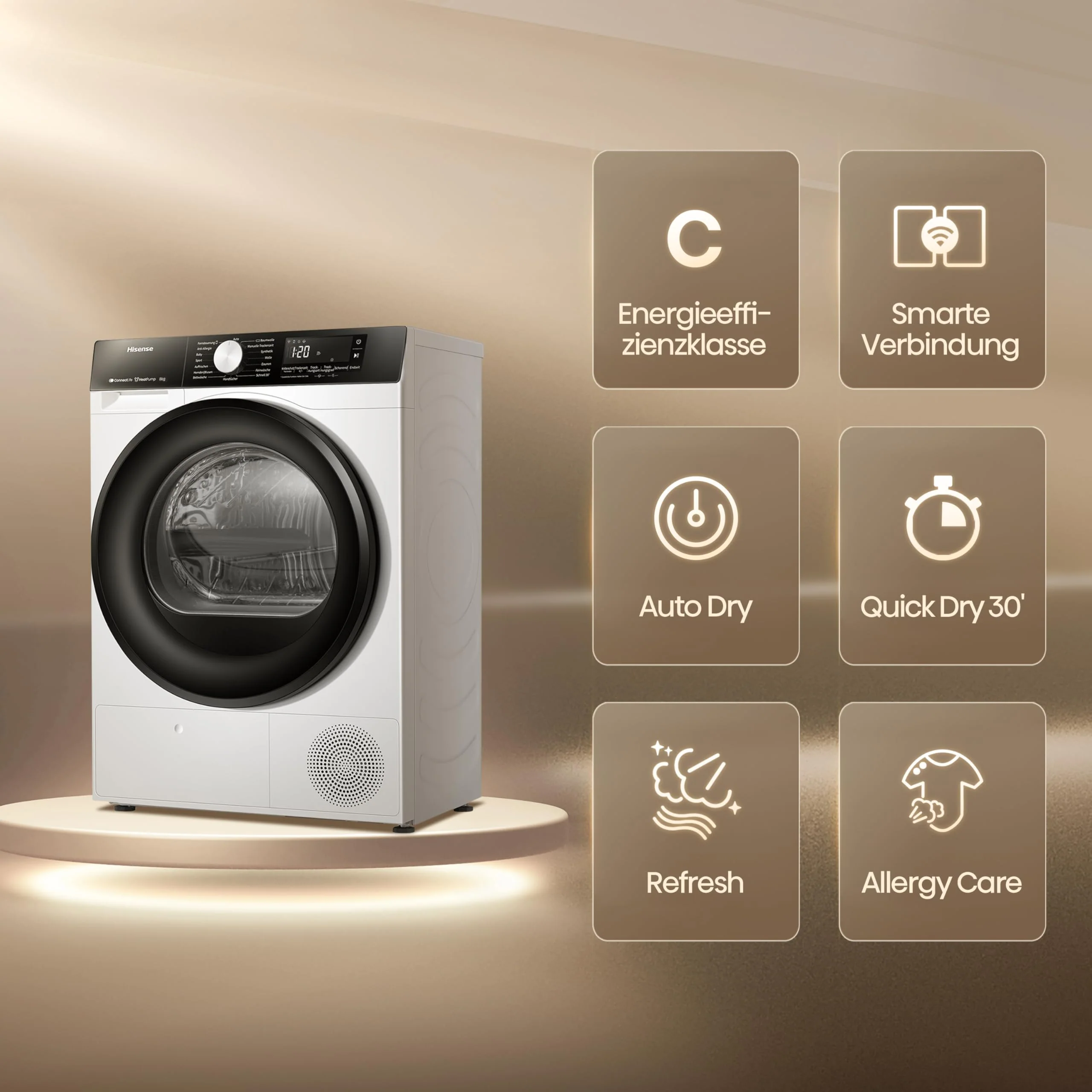 Hisense DH3S802BW3, 8KG, Kondensation mit Wärmepumpe, 16 Programme, ConnectLife, TwinAir, Weiß, Energieeffizienzklasse C - Image 16