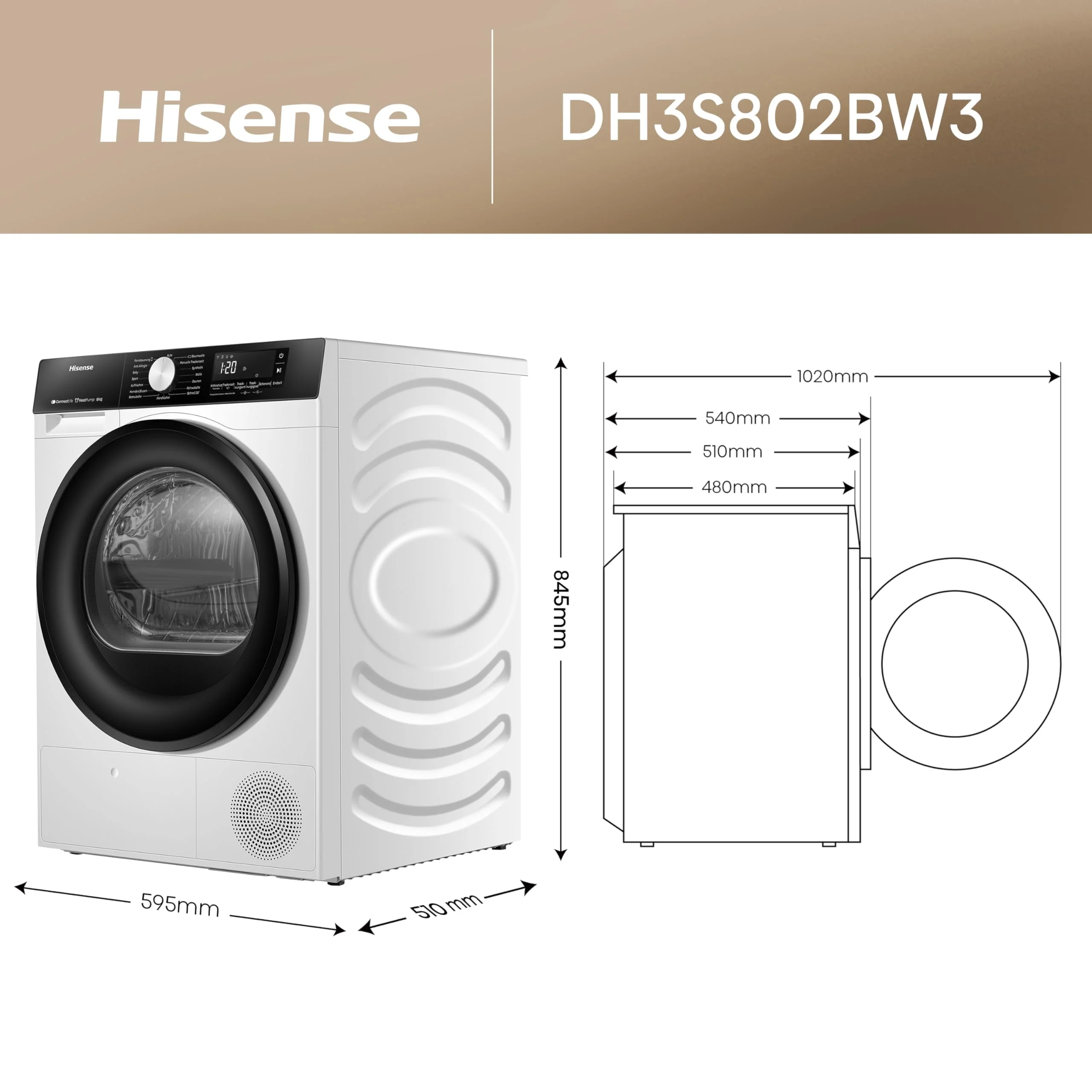 Hisense DH3S802BW3, 8KG, Kondensation mit Wärmepumpe, 16 Programme, ConnectLife, TwinAir, Weiß, Energieeffizienzklasse C - Image 17