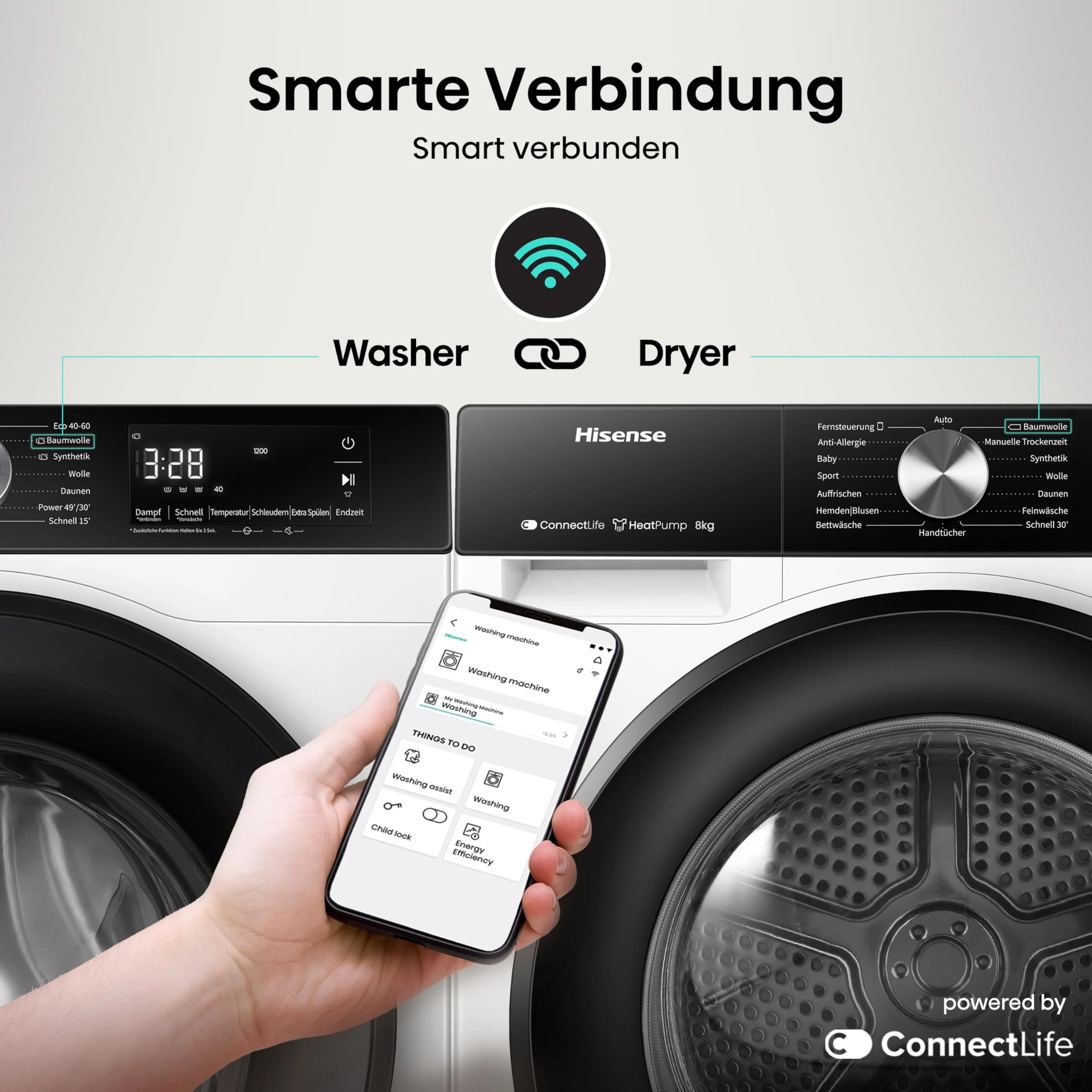 Hisense DH3S802BW3, 8KG, Kondensation mit Wärmepumpe, 16 Programme, ConnectLife, TwinAir, Weiß, Energieeffizienzklasse C - Image 9