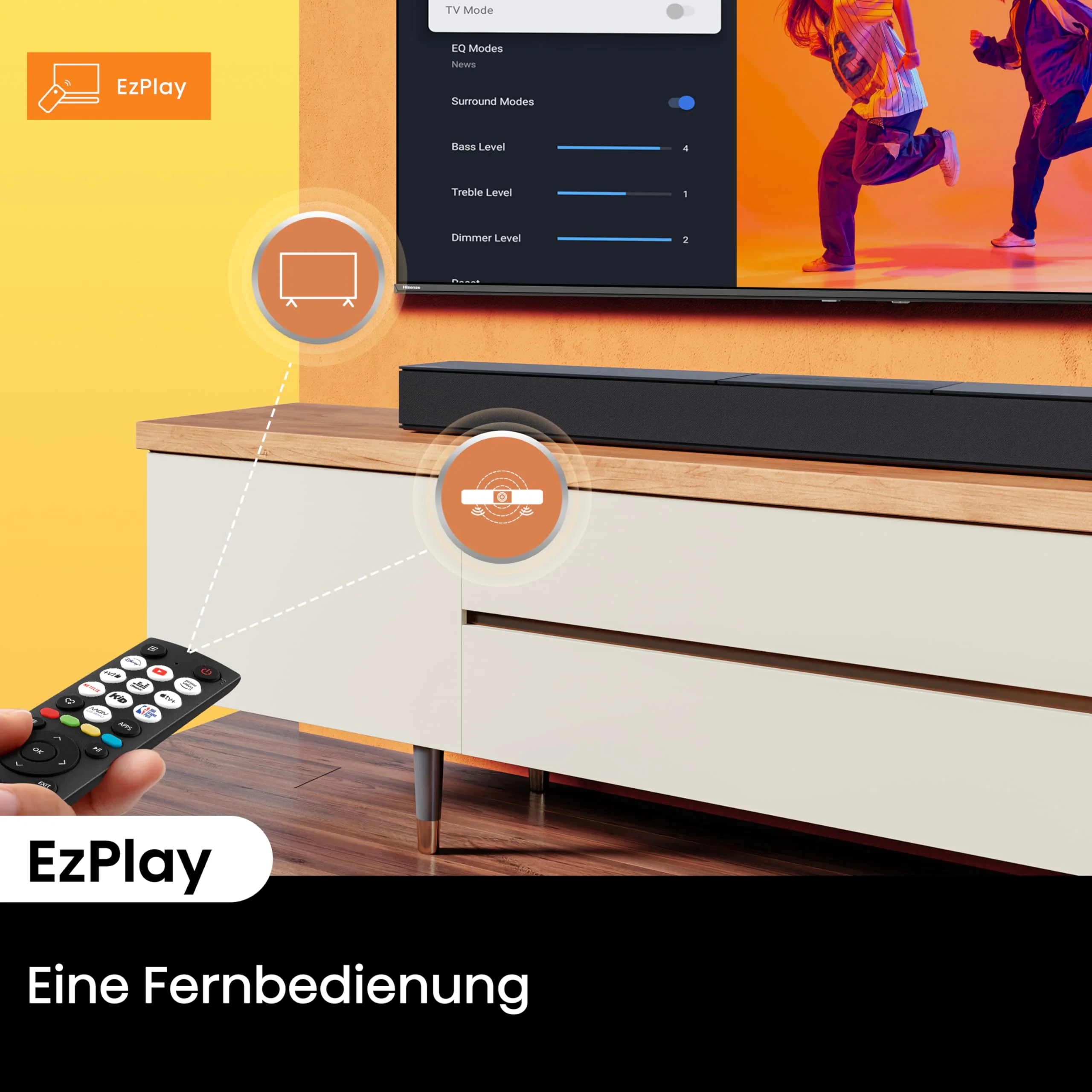 Hisense HS2000 2.1 Kanal Soundbar mit integriertem Subwoofer, 240W, Dolby Audio, Bluetooth, HDMI ARC/Optical/AUX/USB, Schwarz - Image 4