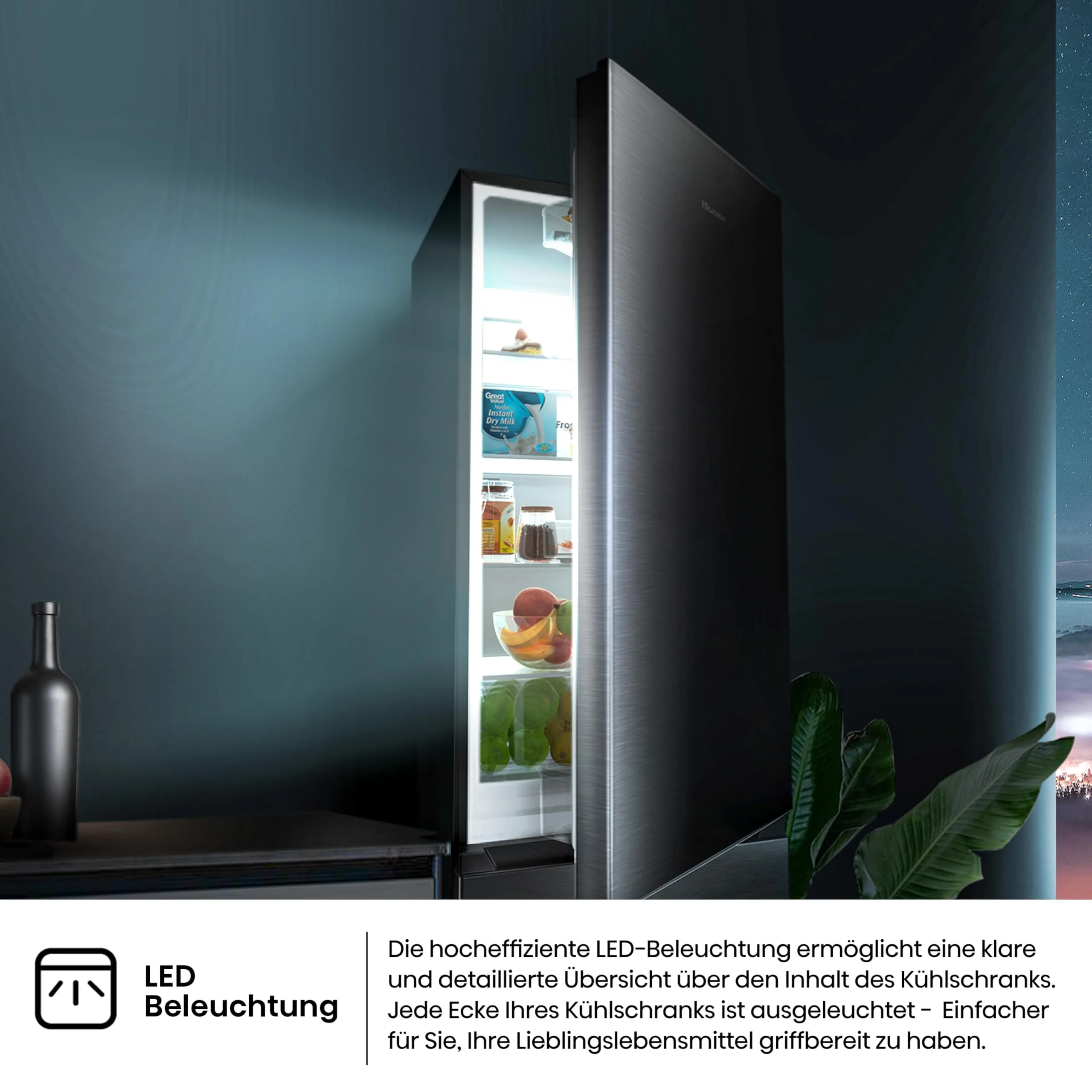 Hisense RB440N4AFA Kühl-Gefrier-Kombination/Höhe 201 cm/Kühlen 178 L/Gefrieren 98 L/LED Beleuchtung, Dark Inox - Image 3