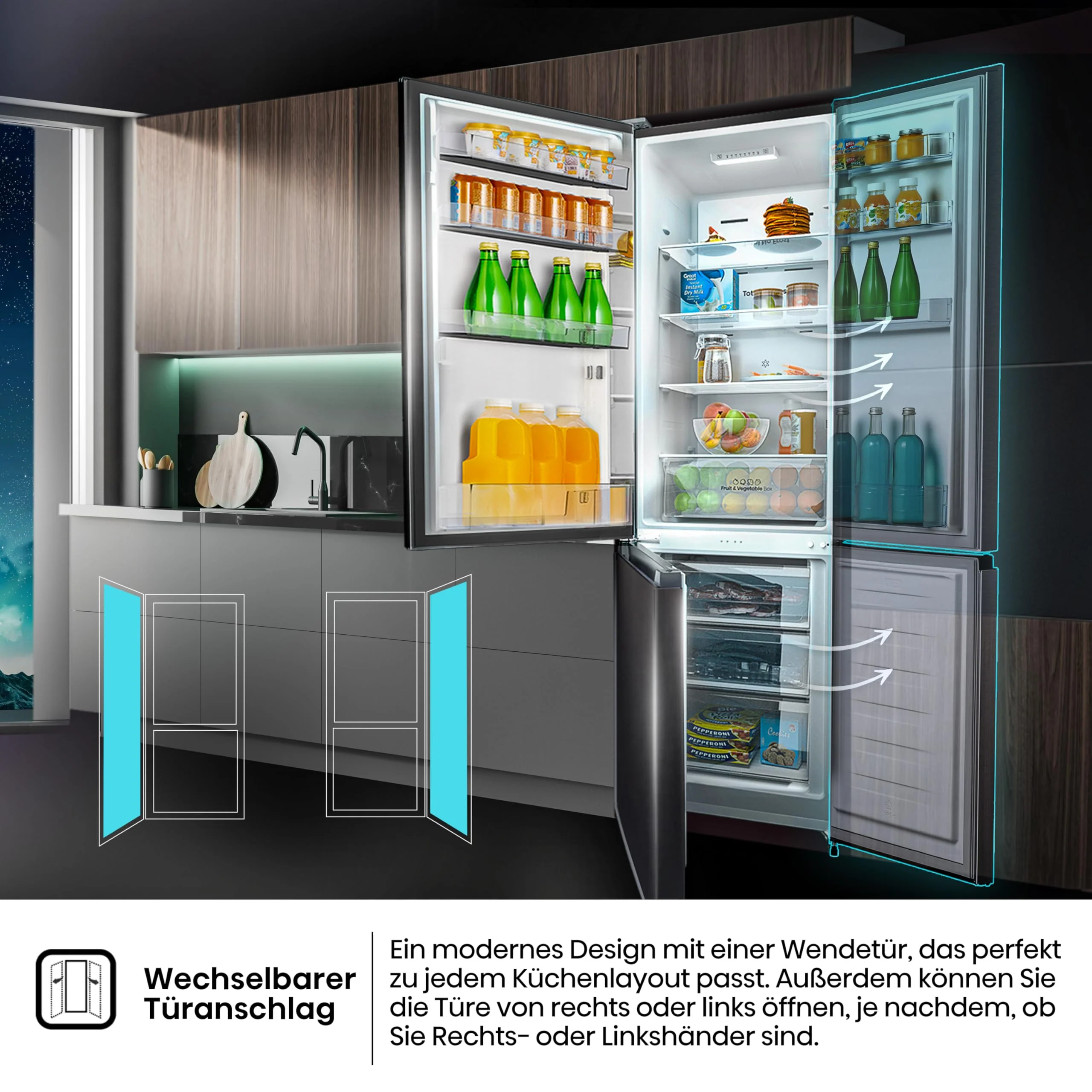 Hisense RB440N4AFA Kühl-Gefrier-Kombination/Höhe 201 cm/Kühlen 178 L/Gefrieren 98 L/LED Beleuchtung, Dark Inox - Image 4