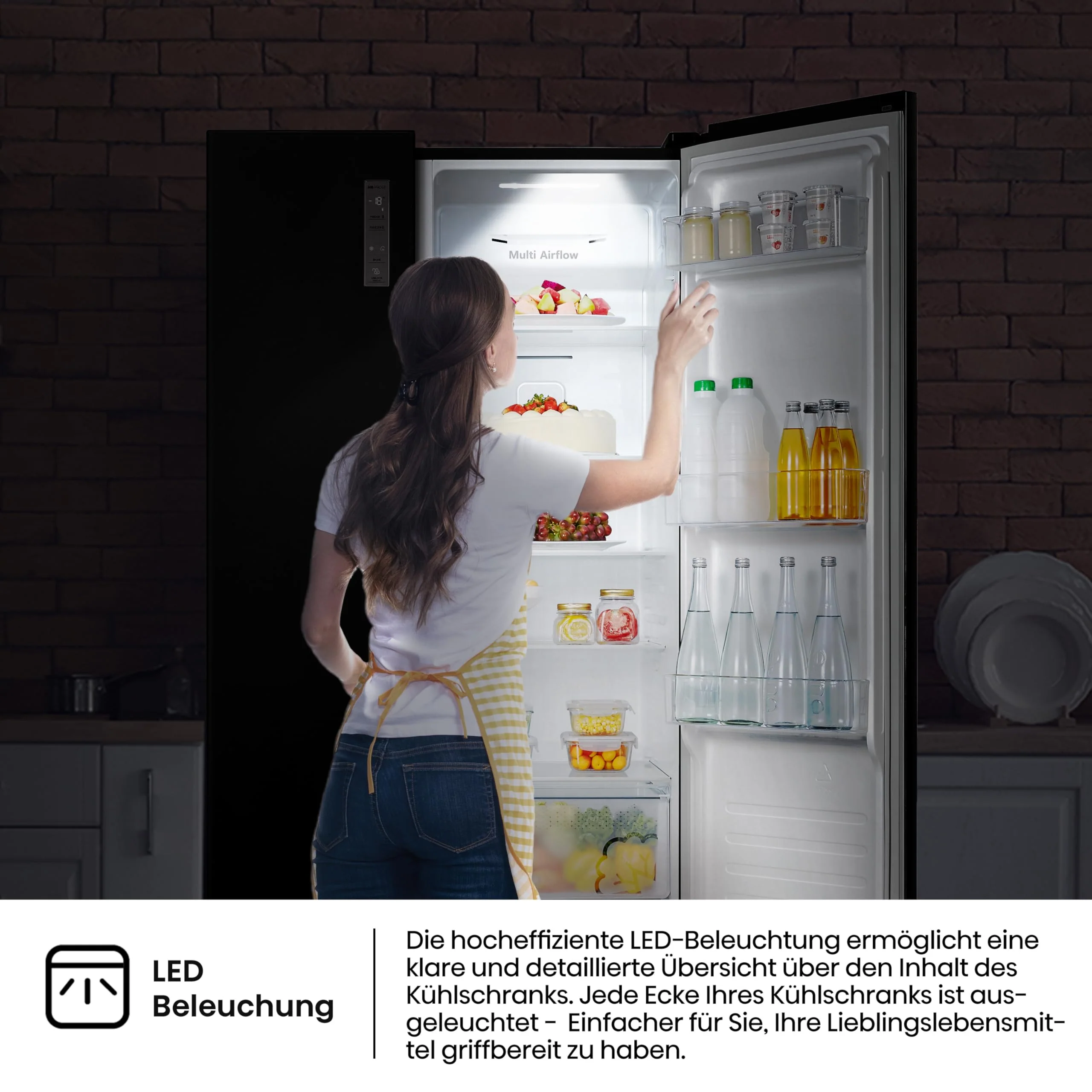 Hisense RS677N4AFC Side by Side Kühl – Gefrier - Kombination,179cm, 519 Liter Gesamtkapazität, EEK: C, LED Beleuchtung, Multi Air Flow, Inverter Kompressor, Touch Display, schwarz - Image 16
