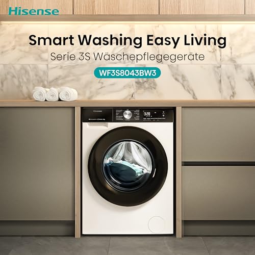 Hisense WF3S8043BW3 Waschmachine mit Dampffunkunktion, 8 kg, 1400 U,min, WIFI, ConnectLife, Power JetWash, Anti-Allergie Programm, Aqua Stop, Auto Wash, Quick Wash, EEK A-30 Prozent - Image 4