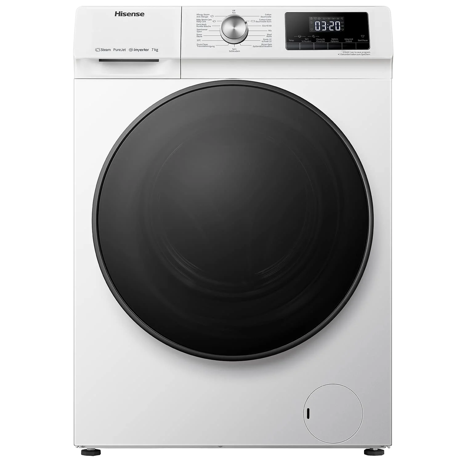 Hisense WFQA7014EVJM Waschmaschine mit Dampffunktion/ 7 kg /AquaStop/ 1400 U/min /15 Programme/ Inverter PowerDrive Motor/Edelstahltrommel/Kindersicherung/Trommelreinigung/Weiß - Image 7