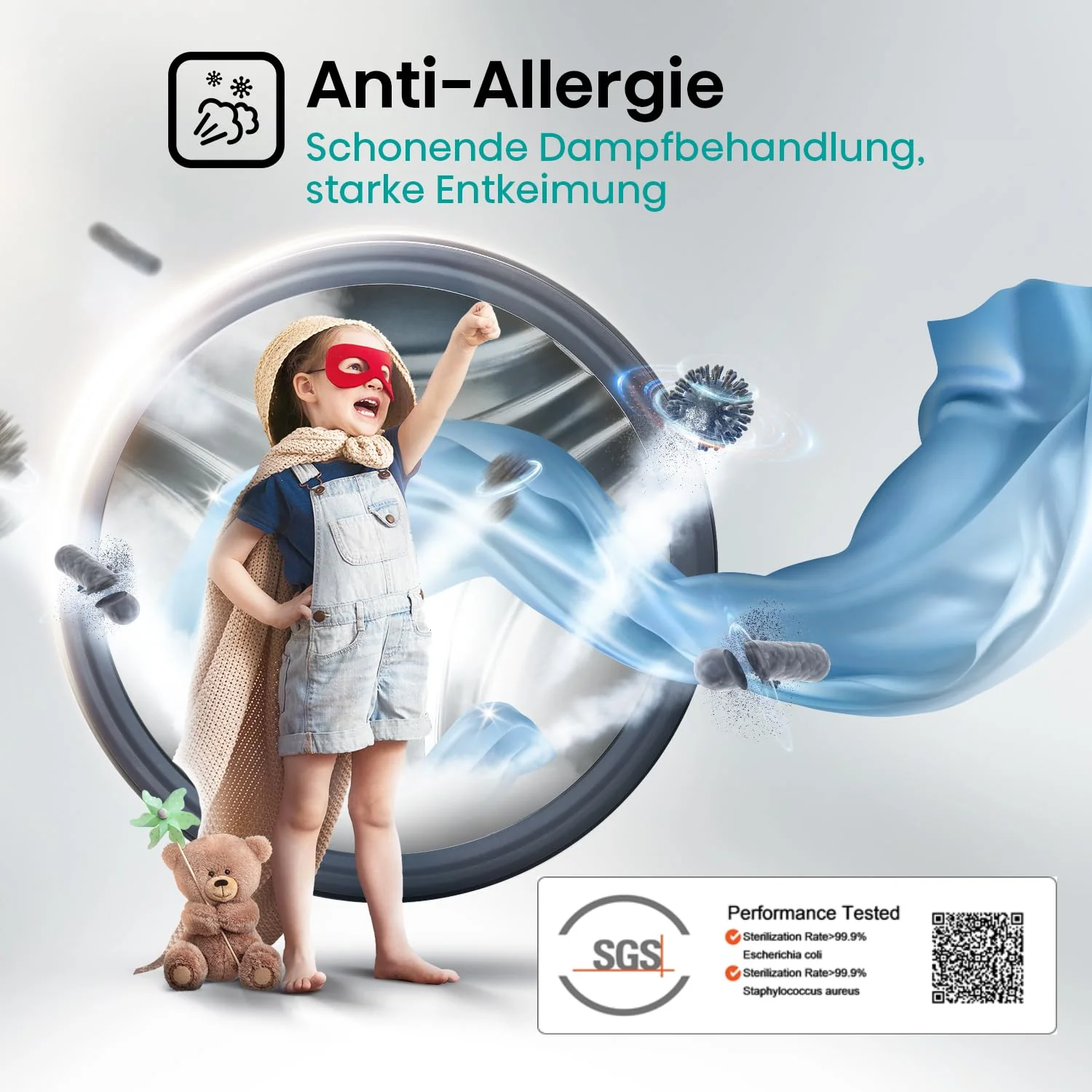 Hisense WFQA8014EVJM Waschmaschine mit Dampffunktion/ 8 kg/AquaStop/ 1400 U/min /15 Programme/Inverter PowerDrive Motor/Edelstahltrommel/Kindersicherung/Trommelreinigung/Weiß - Image 10