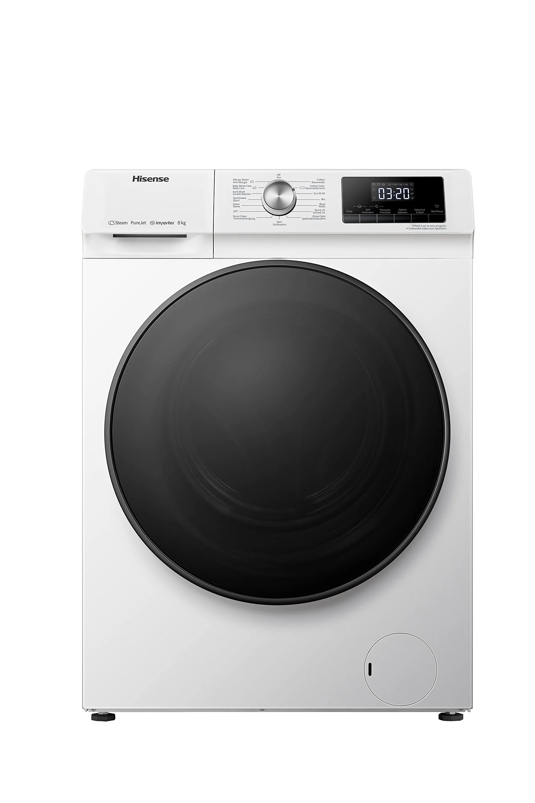Hisense WFQA8014EVJM Waschmaschine mit Dampffunktion/ 8 kg/AquaStop/ 1400 U/min /15 Programme/Inverter PowerDrive Motor/Edelstahltrommel/Kindersicherung/Trommelreinigung/Weiß - Image 2