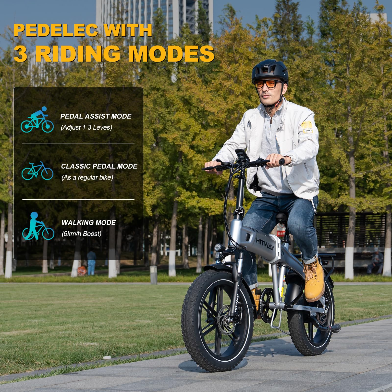 HITWAY 20 * 4.0" Elektrofahrrad, 48V,499Wh Akku E Bike bis zu 50-100KM, 250W Motor Fat Tire Pedelec, Faltbare Elektrofahrräder mit 7-Geschwindigkeiten für Erwachsene Pendler - Image 3