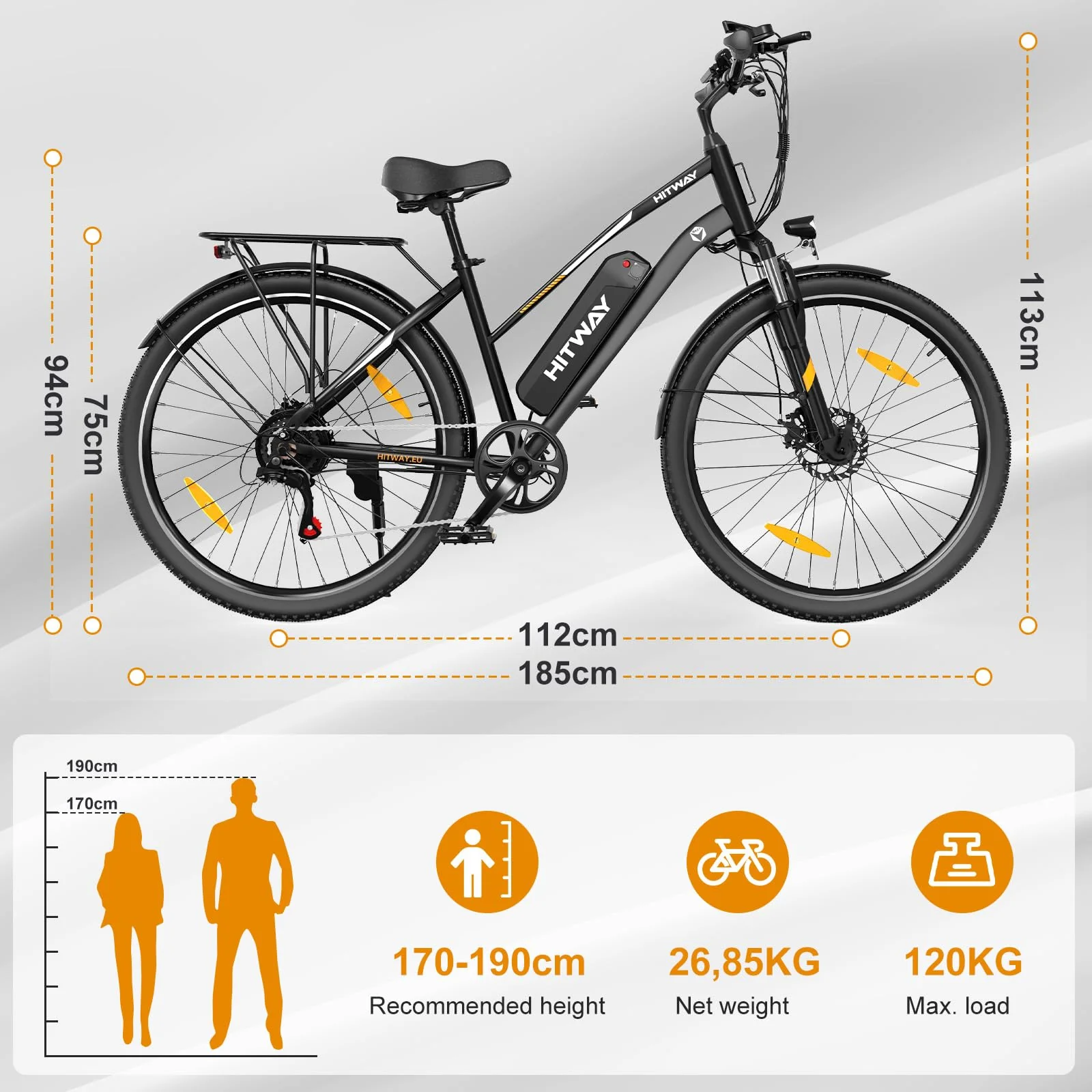 HITWAY E Bike 28 Zoll, Elektrofahrrad Pedelec für Damen und Herren, E-Fahrrad mit 36V 12Ah/13Ah Wechselakku, 250W Motor, 7 Gang Schaltung,StVZO Citybike Electric Bike Ebike Reichweite bis zu 35-90km - Image 2