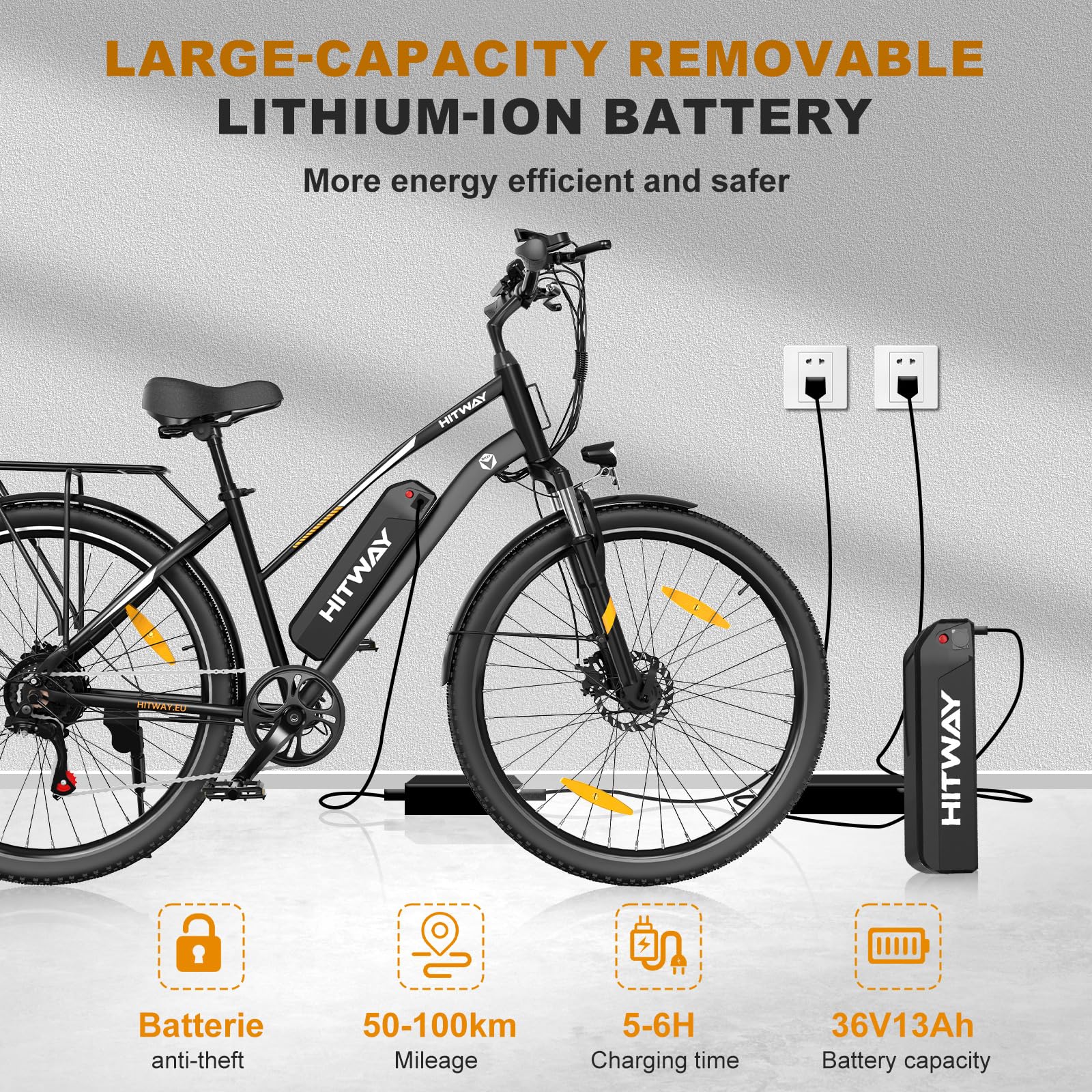 HITWAY E Bike 28 Zoll, Elektrofahrrad Pedelec für Damen und Herren, E-Fahrrad mit 36V 12Ah/13Ah Wechselakku, 250W Motor, 7 Gang Schaltung,StVZO Citybike Electric Bike Ebike Reichweite bis zu 35-90km - Image 6