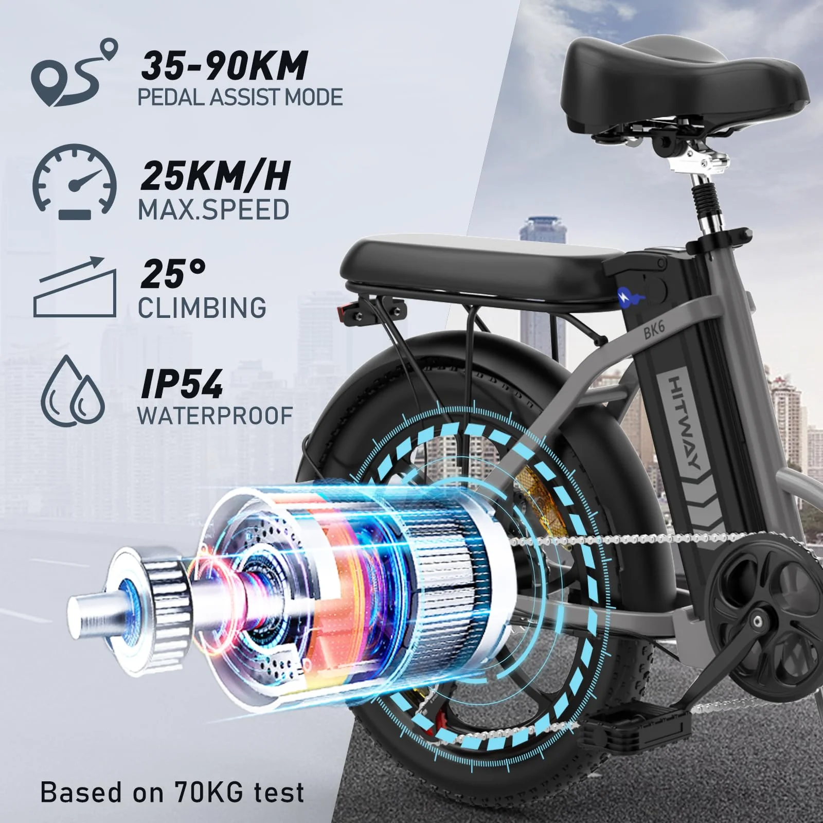 HITWAY E Bike Elektrofahrrad E-Bike Klapprad20 Fat Tire E-Fahrrad klapprad,12Ah Lithium-Akku,für Lange Reichweite bis 35-90km, Off-Road Mountainbike mit 7 Gängen,City E-Bike Herren Damen BK6S 2025 - Image 3
