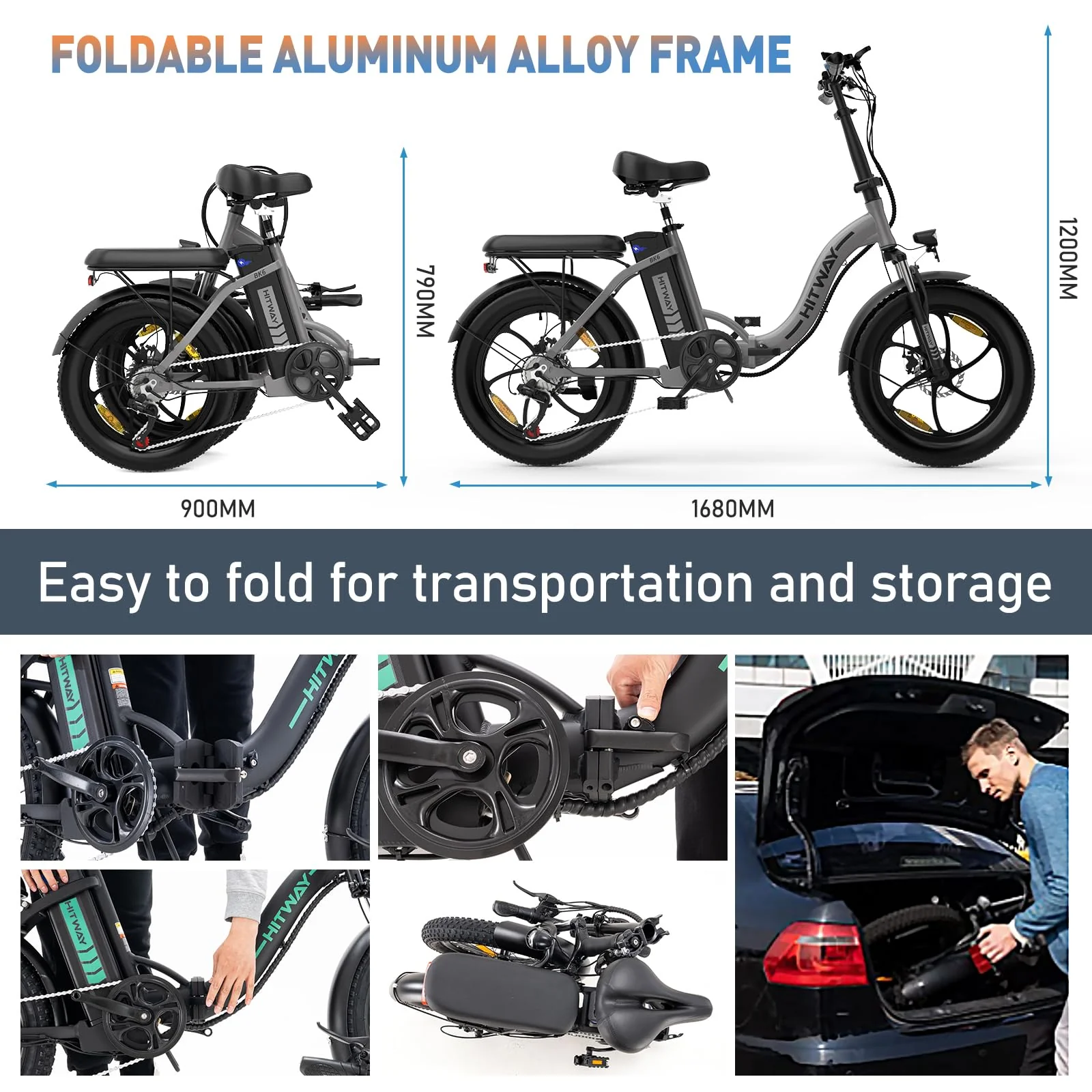 HITWAY E Bike Elektrofahrrad E-Bike Klapprad20 Fat Tire E-Fahrrad klapprad,12Ah Lithium-Akku,für Lange Reichweite bis 35-90km, Off-Road Mountainbike mit 7 Gängen,City E-Bike Herren Damen BK6S 2025 - Image 5