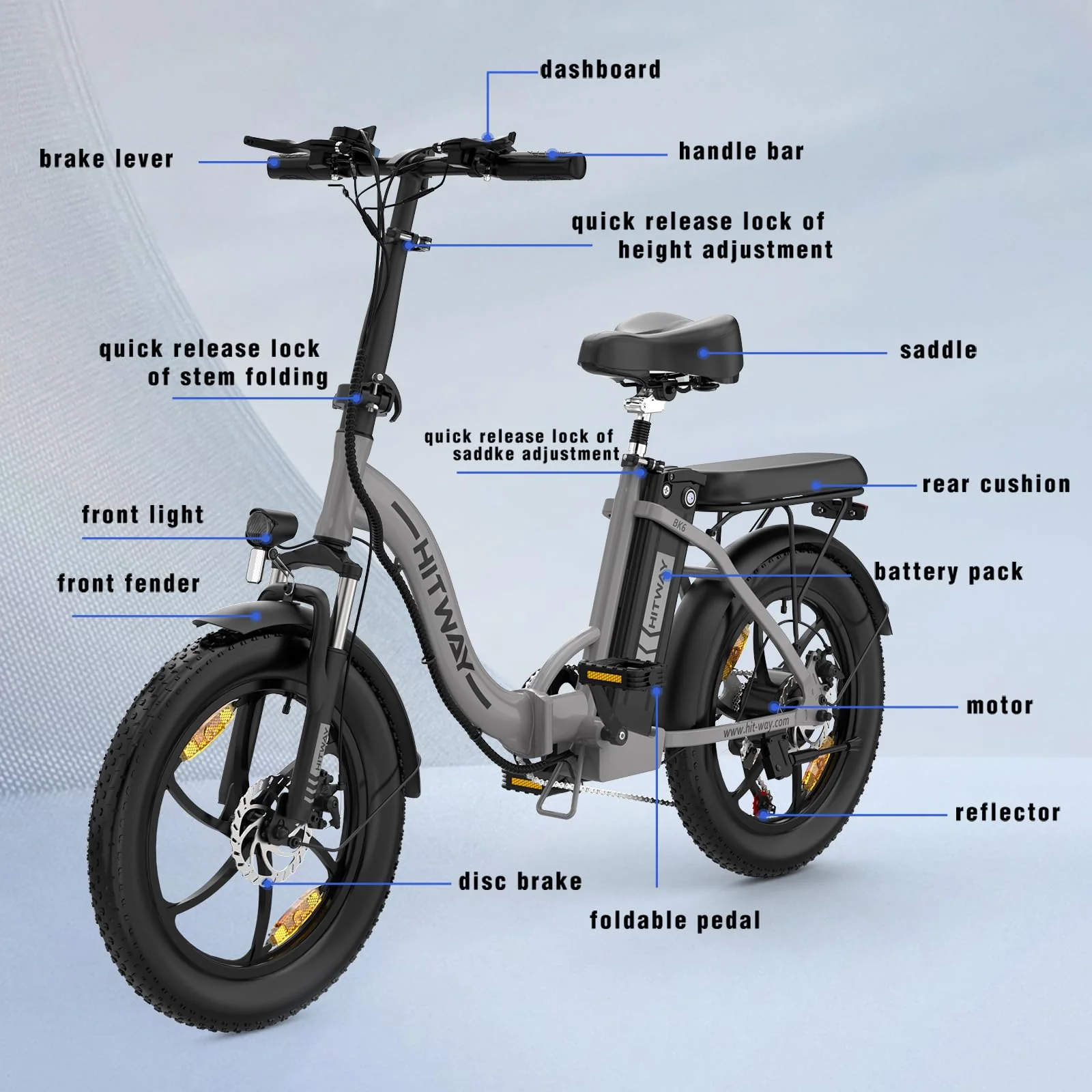 HITWAY E Bike Elektrofahrrad E-Bike Klapprad20 Fat Tire E-Fahrrad klapprad,12Ah Lithium-Akku,für Lange Reichweite bis 35-90km, Off-Road Mountainbike mit 7 Gängen,City E-Bike Herren Damen BK6S 2025 - Image 8