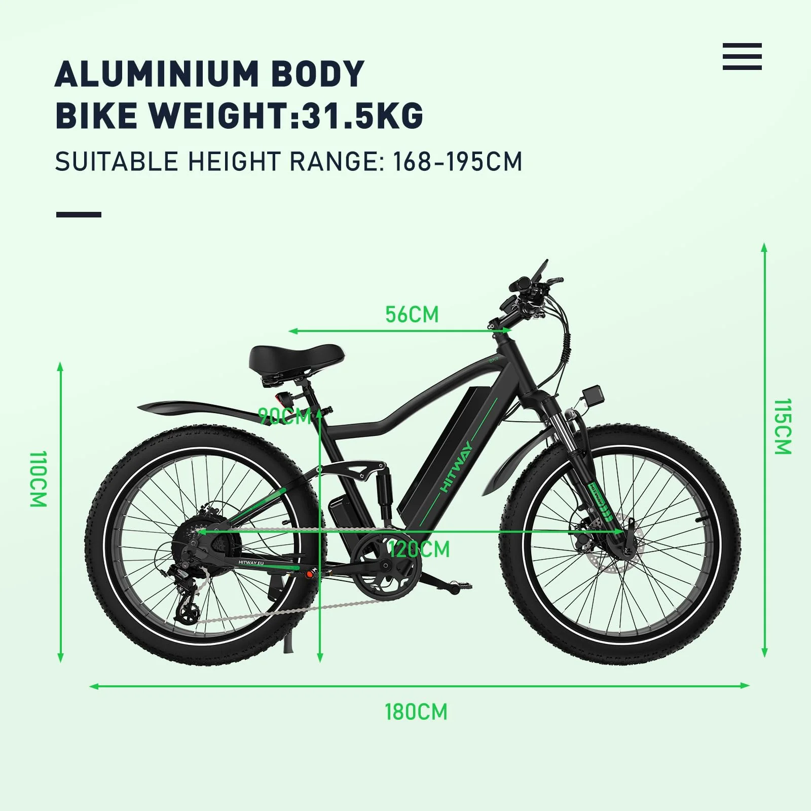 HITWAY E Bike Elektrofahrrad für Erwachsene 26 Zoll 4.0 Fat Tire Ebikes, 48V 15Ah Mountain E-MTB Fahrrad,Pedelec,7 Gang,bis 70-150km - Image 2