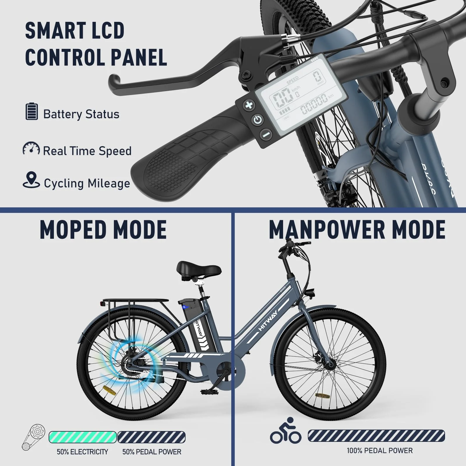 HITWAY E-Bike für Damen Herren, 26 Zoll, Elektrofahrrad E-Citybike, 8.4Ah 36V Abnehmbarer Akku,Sitzhöhe Verstellbar,City Bike mit Gepäckträger für Erwachsene City Pendler - Image 2