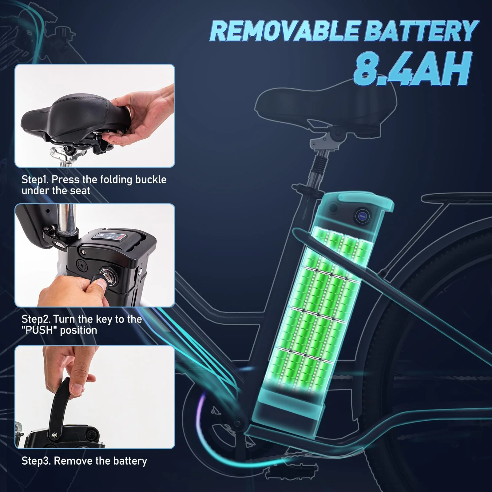 HITWAY E-Bike für Damen Herren, 26 Zoll, Elektrofahrrad E-Citybike, 8.4Ah 36V Abnehmbarer Akku,Sitzhöhe Verstellbar,City Bike mit Gepäckträger für Erwachsene City Pendler - Image 3