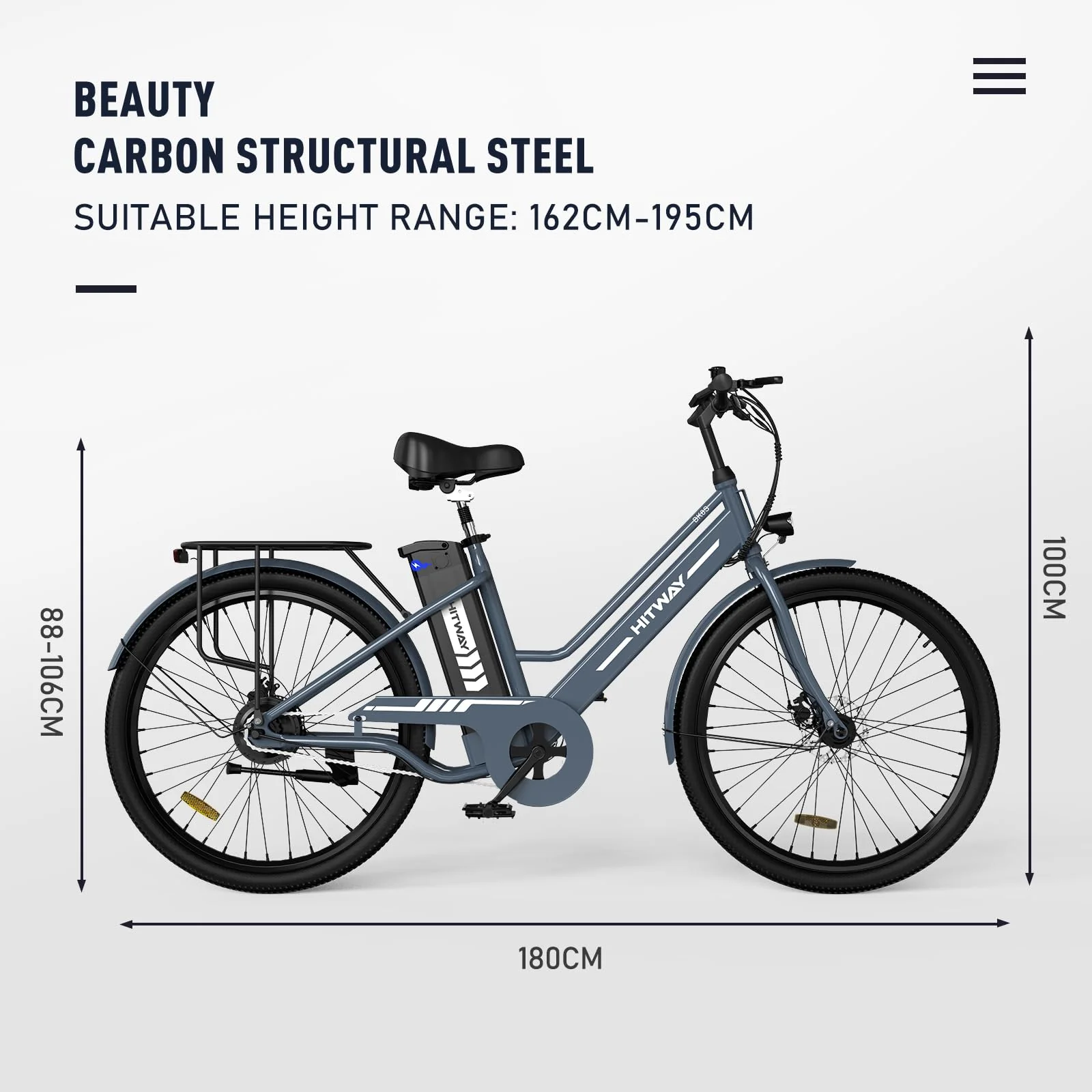 HITWAY E-Bike für Damen Herren, 26 Zoll, Elektrofahrrad E-Citybike, 8.4Ah 36V Abnehmbarer Akku,Sitzhöhe Verstellbar,City Bike mit Gepäckträger für Erwachsene City Pendler - Image 5
