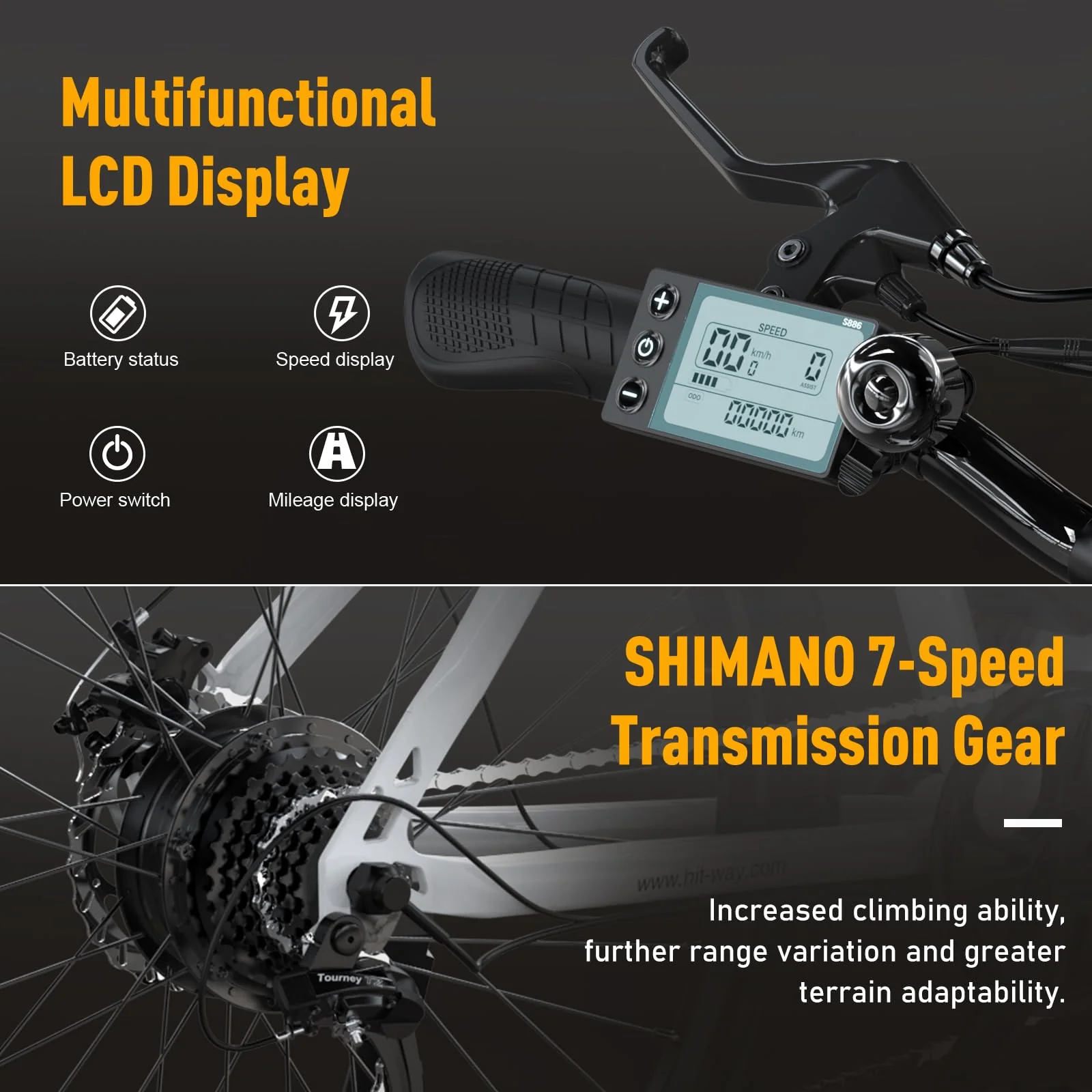 HITWAY E-Bikes, 26 Zoll E Bike Herren Damen mit Abnehmbarer 36V 12Ah Akku, 250W Motor MTB, E-Mountainbike mit 7 Gang, Elektrofahrrad Reichweite bis zu 35-90KM - Image 2