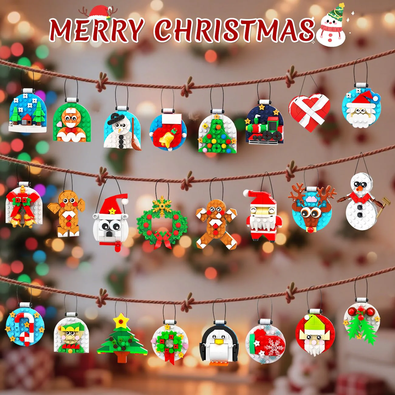 HiWEEGO 2025 Weihnachten Bauset, 2 in 1 Teile Hängende Magnetisch Weihnachtsbaum Ornamente Lebkuchenmännchen Kranz Weihnachtsmann Schneemann, Weihnachts Klemmbausteine für Erwachsene Kinder Jahren 6+ - Image 2